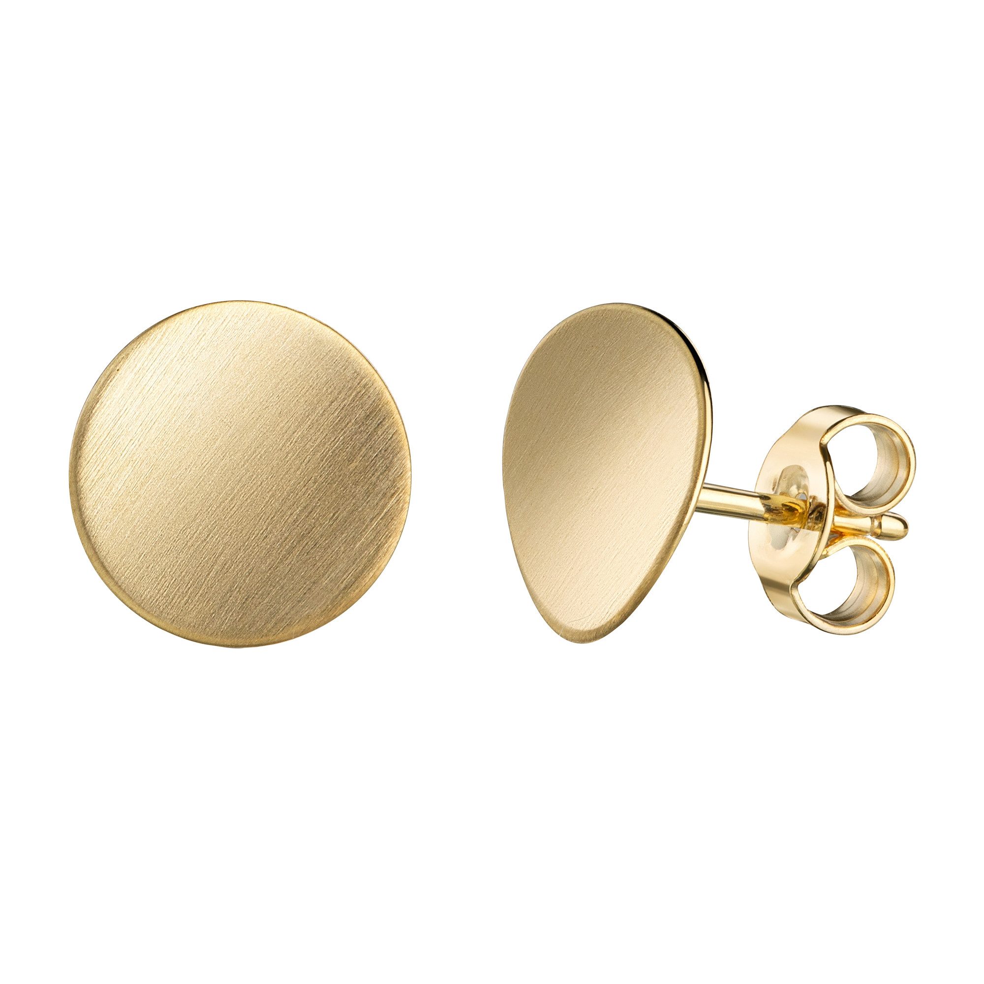 Paar Ohrstecker 333 Gold gewölbtes Blatt rund Juwelier-gebürstet flach