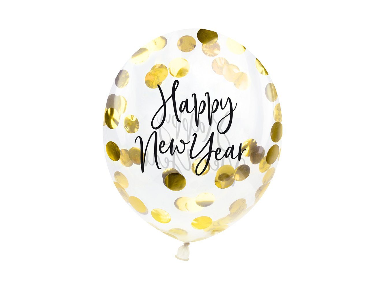 partydeco Luftballon, Luftballons Happy New Year 27cm transparent mit gold Konfetti 3er Set