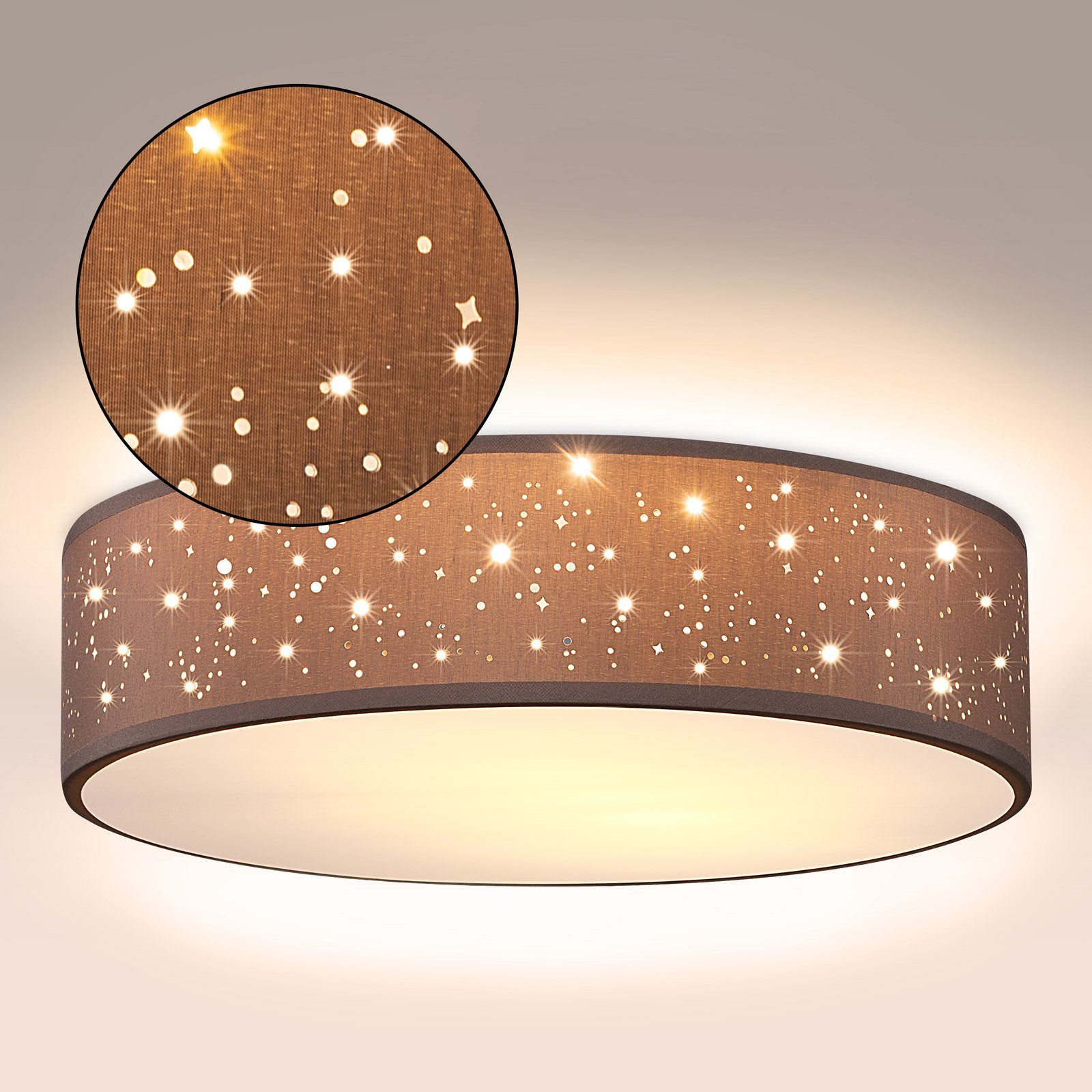 30 Deckenleuchte, Modern Leuchtmittel monzana inklusive, nicht Rund Sternenhimmel Braun 1-Flammig Stoffschirm cm Deckenlampe, E27