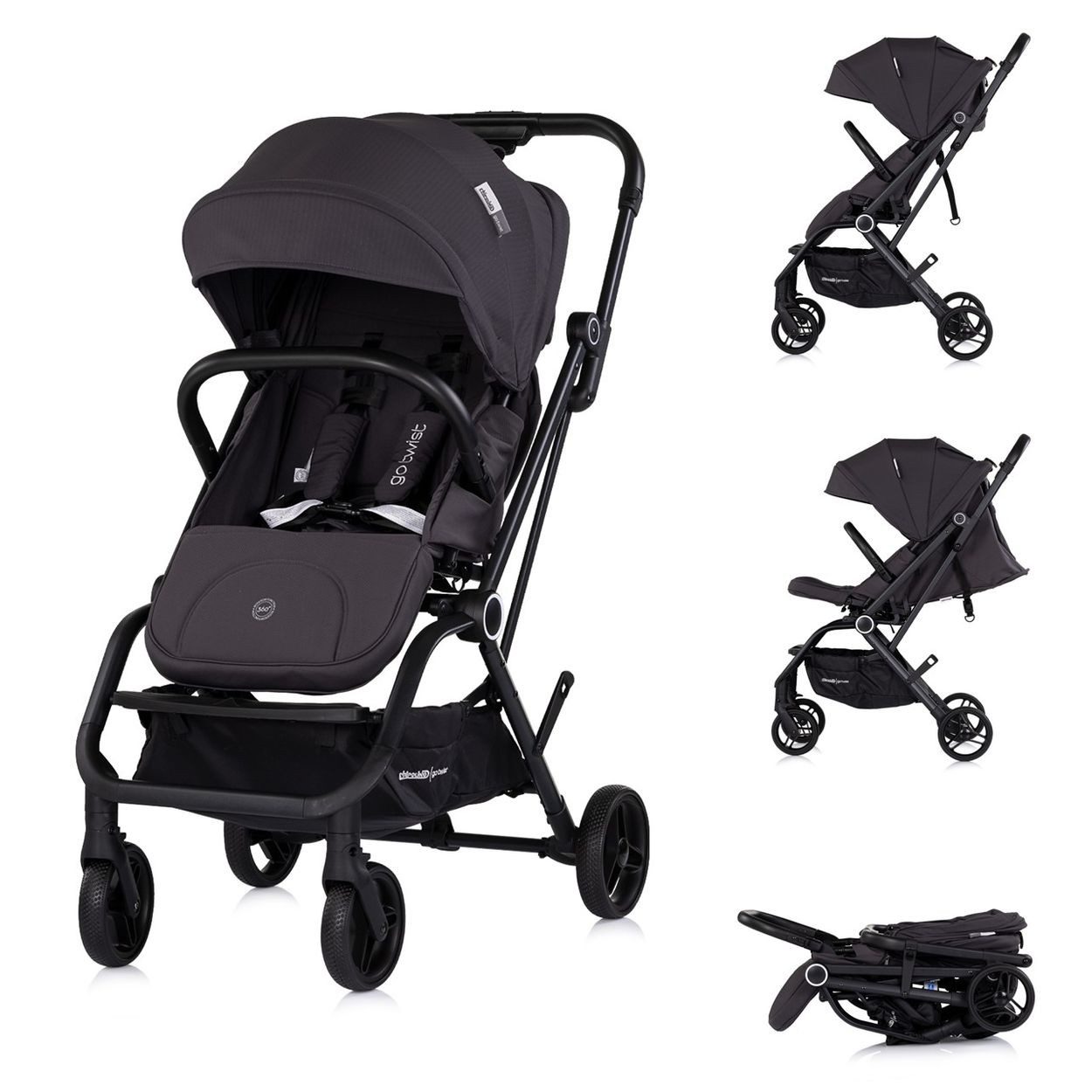 Chipolino Kinder-Buggy Go Twist, Aluminium, PU-Räder, 5-Punkt-Gurt, Sicherheitsgurt, Hinterradbremse