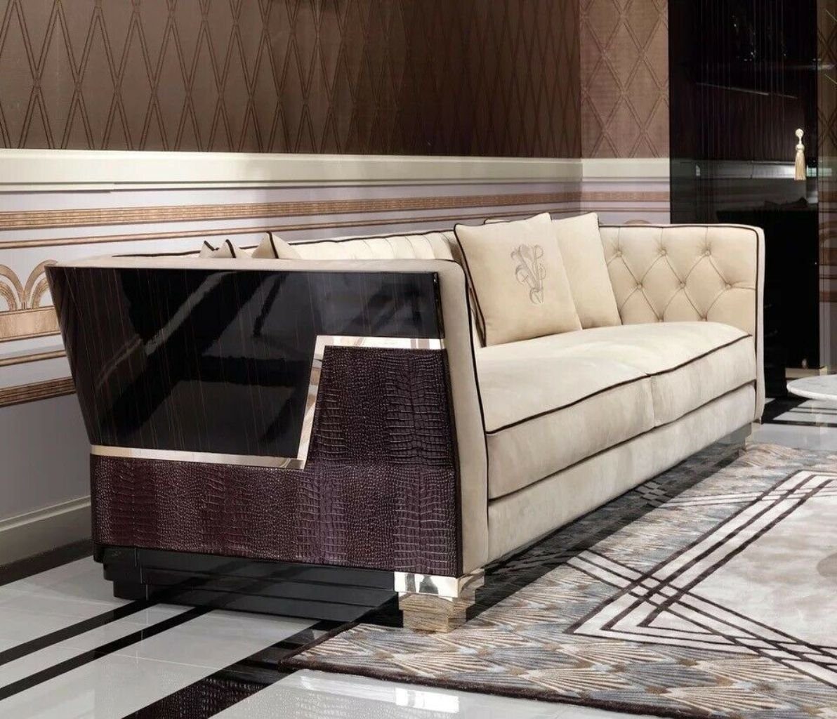 Garnitur Textil Set Luxus Leder Sitz Wohnzimmer-Set, Holz Sofa JVmoebel Weiß Designer 3+2+1 Couch