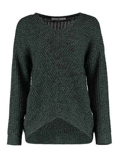 HaILY’S Strickpullover Weicher Grobstrick Pullover mit V-Streifen Design Sweater Pi44pa 7039 in Grün