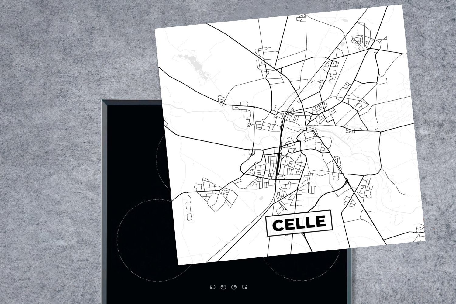 Herdblende-/Abdeckplatte - Karte Celle küche Arbeitsplatte Ceranfeldabdeckung, Stadtplan, MuchoWow für (1 tlg), Vinyl, cm, 78x78 -