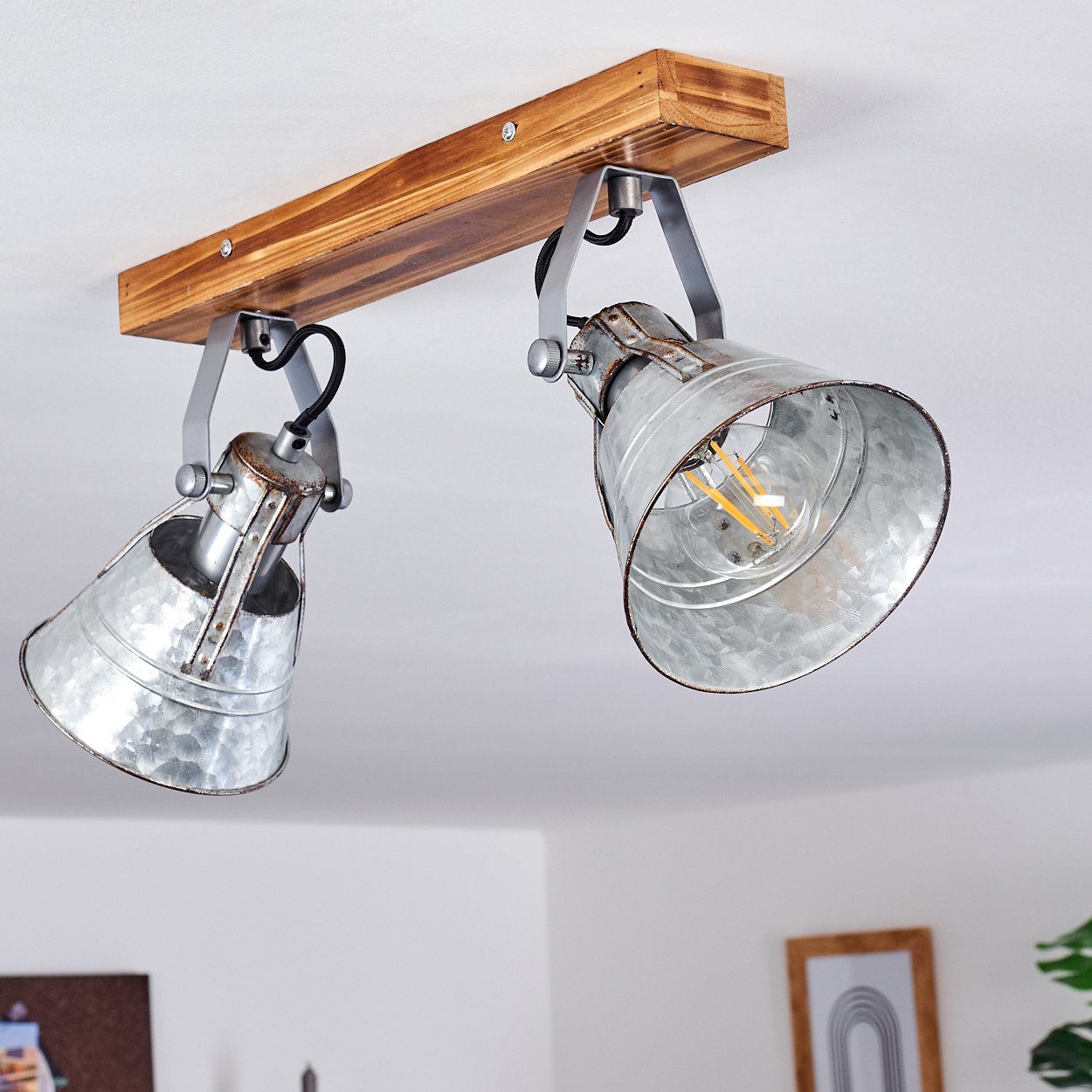 ohne Lampenschirme hofstein Spot Zink, verstellbare Retro Design 2xE27, aus im Metall/Holz in dreh-/schwenkbar, Deckenleuchte »Croce« Leuchtmittel, Deckenlampe