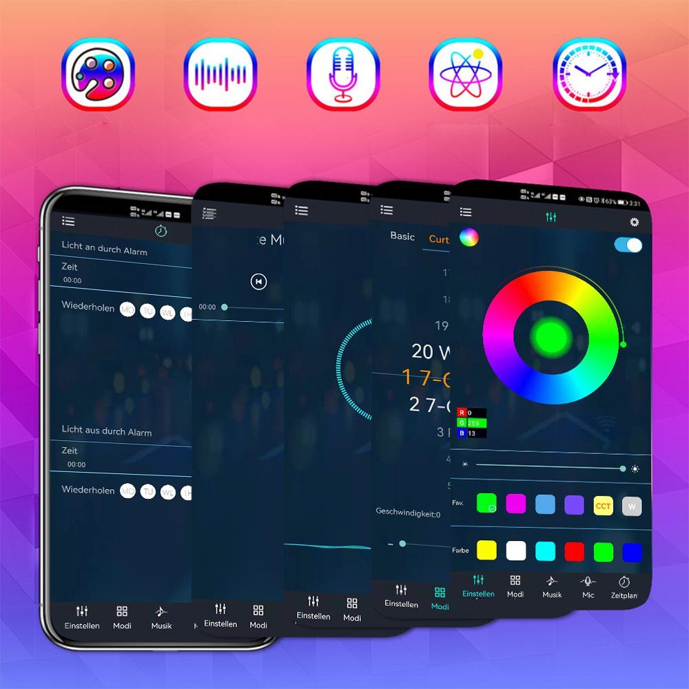 und LED Musik Nachtlicht APP, Stehlampe Dimmbar, RGB Steuerbar LED XIIW wechselbar, Snyc, für Farbtemperaturen, Wohnzimmer mit Lichtsäule, LED Standleuchte Stehleuchte Timer, LED Fernbedienung Ecklampe