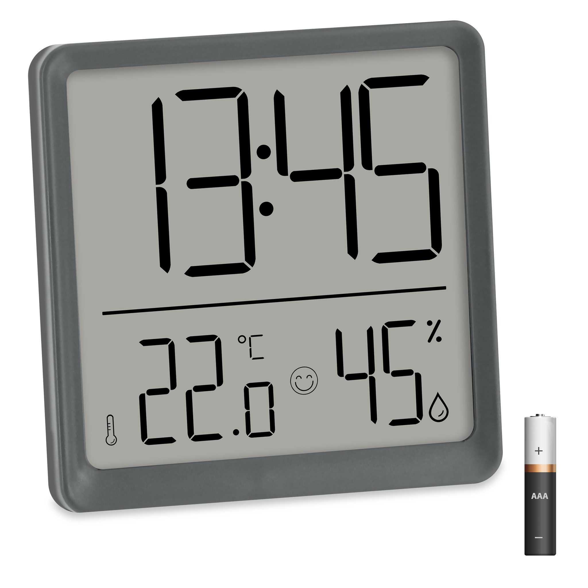 ADE Tischuhr Digitale Uhr mit Temperatur- und Luftfeuchtigkeitsanzeige mit Batterie, Wecker, Schlummerfunktion