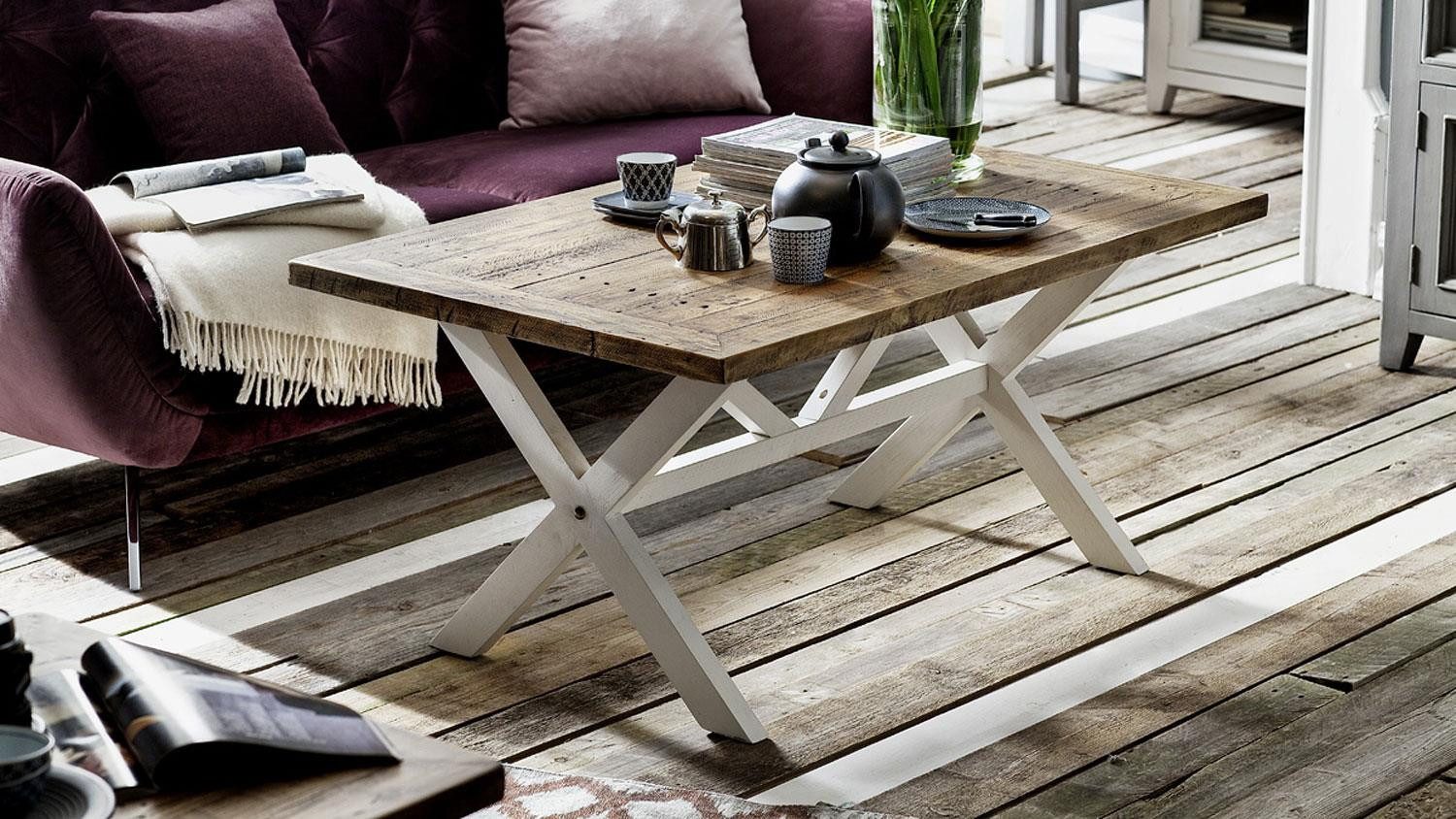 MCA furniture Couchtisch Couchtisch BYRON Kiefer massiv weiß und Vintage braun 120cm