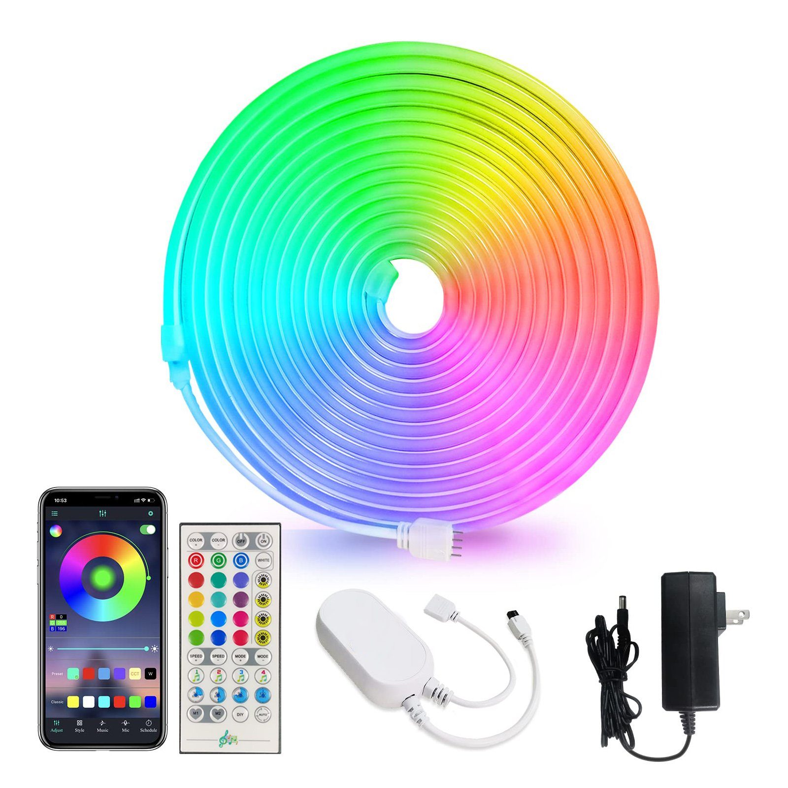 RGB Fernbedienung,Musik-Sync,Bluetooth,TV,Spielzimmer,Gaming LED-Streifen APP Dimmbar,DIY, LED-Lichterketten LED-Neon MUPOO Lichtleiste LED-Stripes IP65,3M/5M