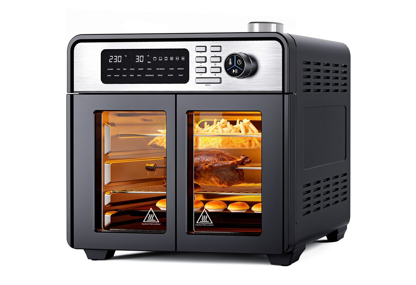 Rebonique Heißluftfritteuse XXL 28L mit Doppeltür & Sichtfenster, 1700 W, 18 Programme, Ohne Öl Gesundes Kochen, Pizza, Grill & Backofen