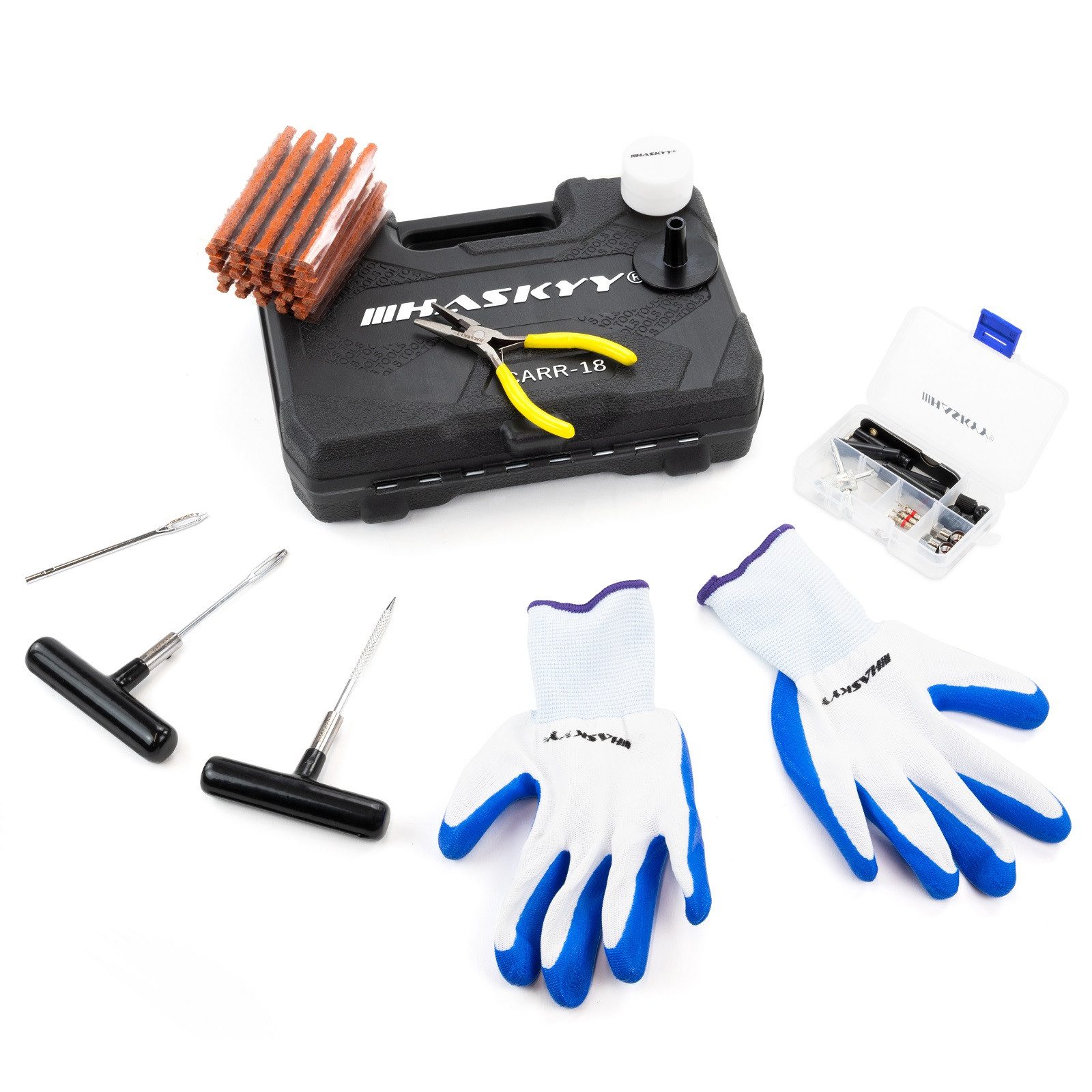 HASKYY Reifen-Reparaturset 60tlg. Auto-Reifen-Reparatur-Set Pannenset Flickzeug PKW LKW Motorrad