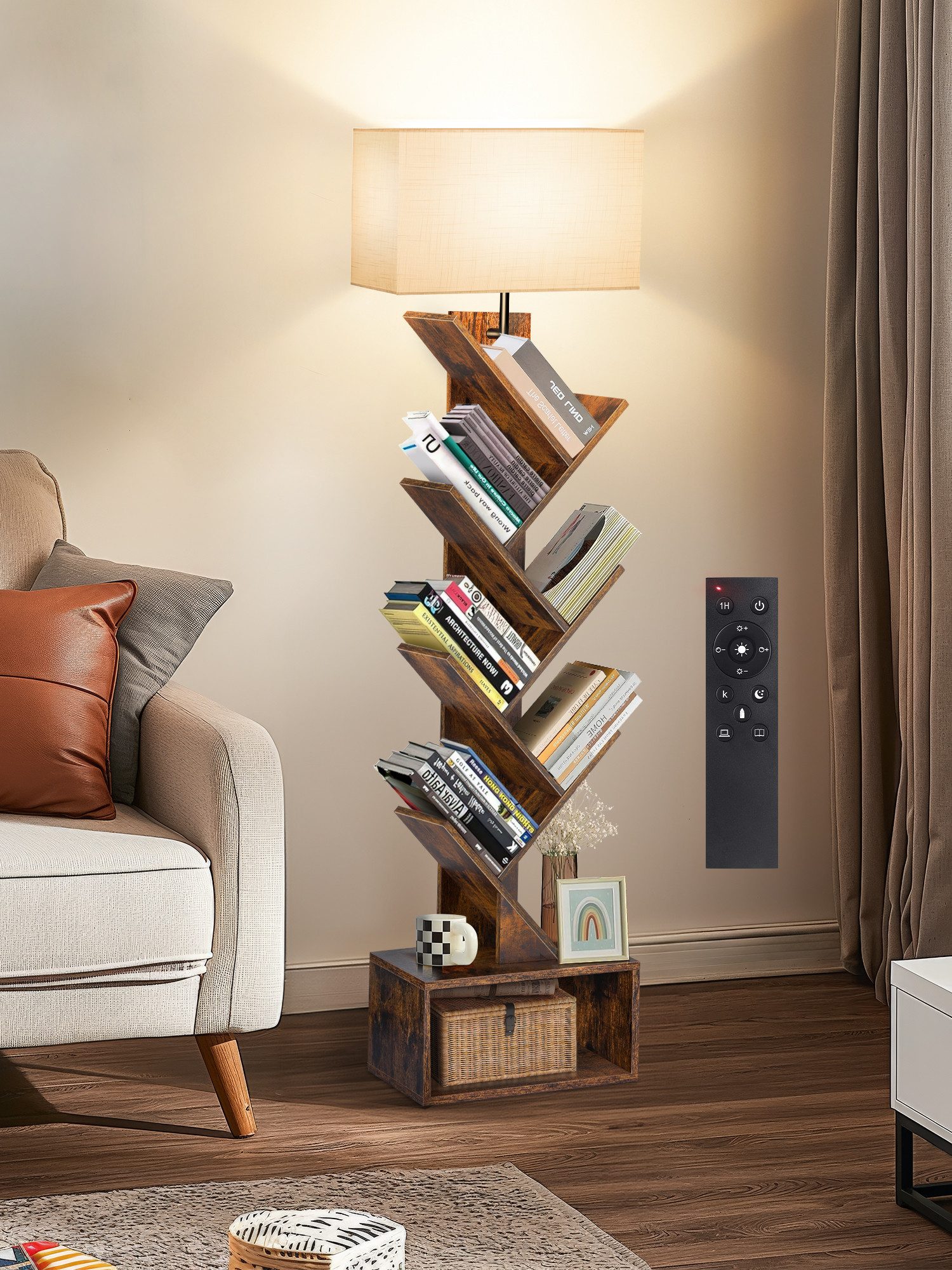 OUTON Bücherregal Baumförmiges Bücherregal mit LED, 6 Ebenen, Vintage, 1-tlg.