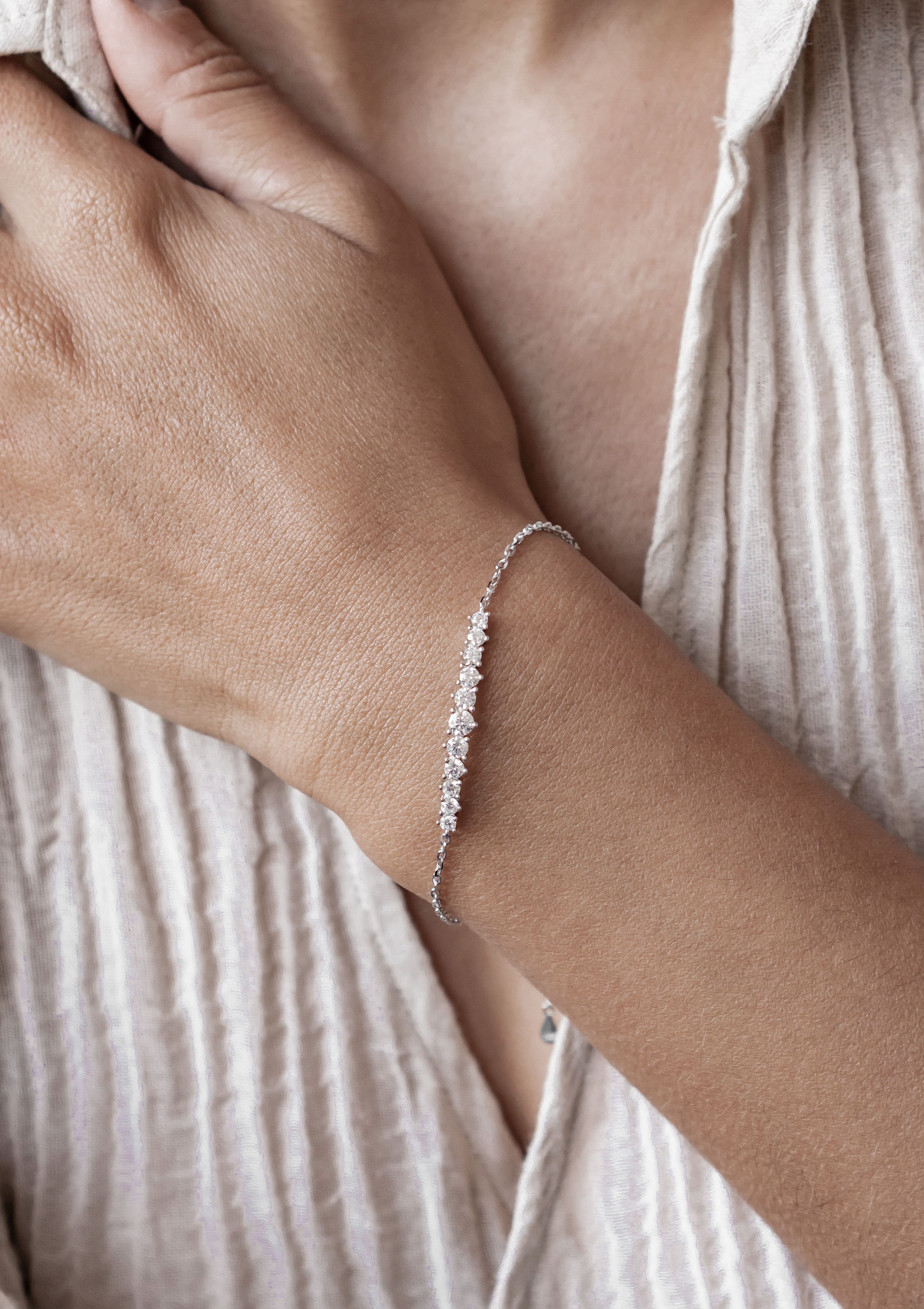 Hey Happiness Tennisarmband Kristalle Herz/ Kreis, zur Auswahl, 925er Silber Damen Armkette Zirkonia, Brautschmuck