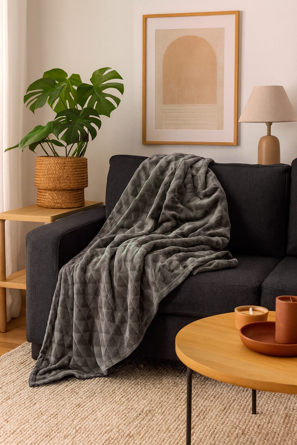 Wohndecke Soft Flanell Kuscheldecke Triangel Raute Sofadecke, heimtexland, super weich und flauschig, Allergiker geeignet, atmungsaktiv – Bild 5 von 5
