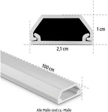 Hama Kabelkanal (3-St), PVC Kabelschacht, eckig, selbstklebend, 100/2,1/1,0 cm, Weiß