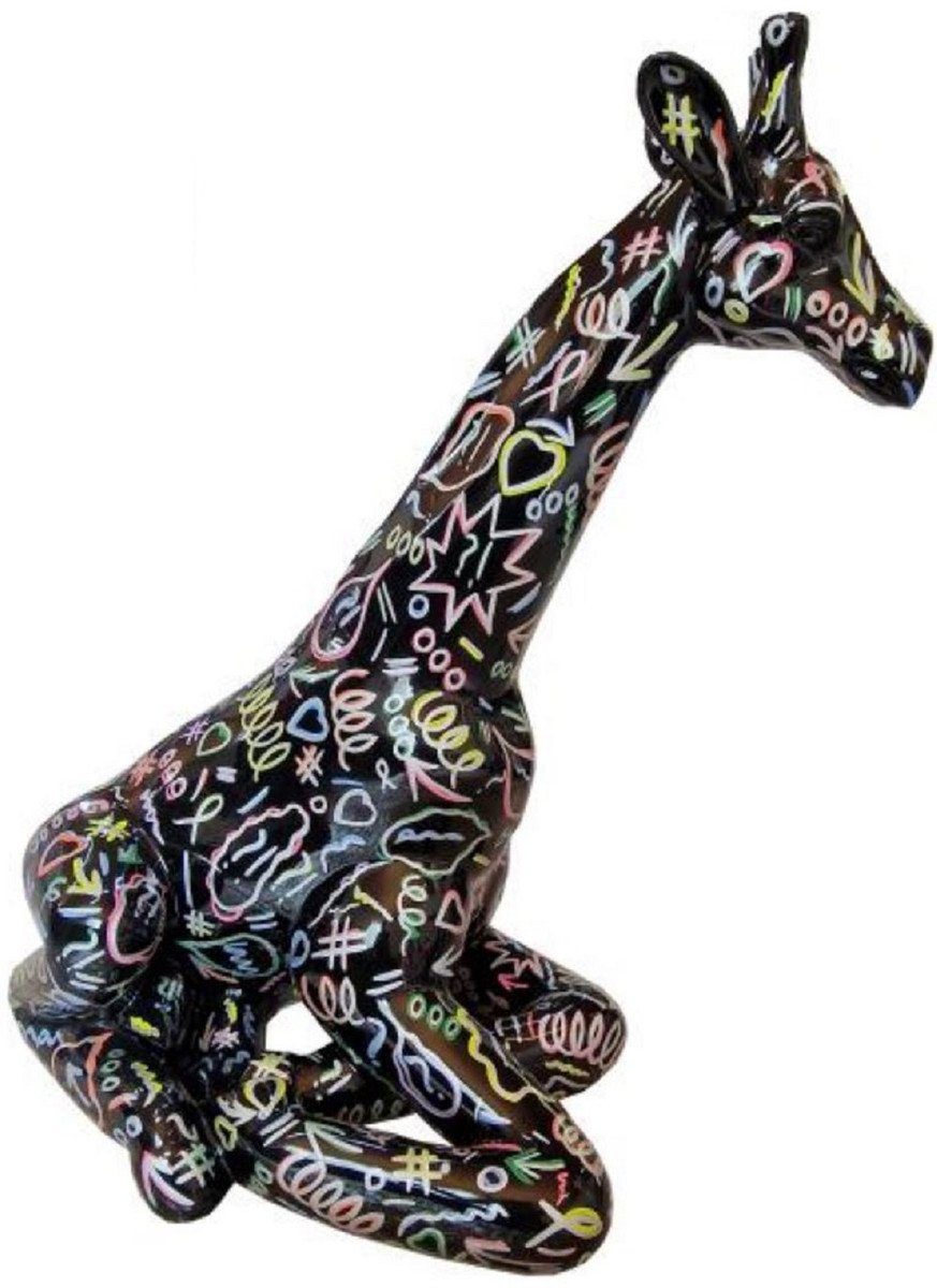 Casa Padrino Skulptur Casa Padrino Luxus Deko Skulptur Giraffe Schwarz / Mehrfarbig H. 80 cm - Große Deko Figur - XXL Deko Skulptur - XXL Deko Figur - XXL Tierfigur - Wohnzimmer Deko - Garten Deko - Deko XXL Figuren