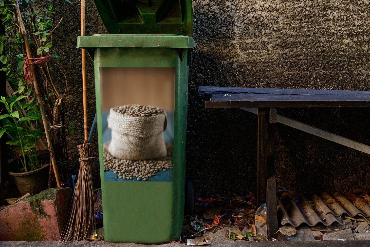 Mülleimer-aufkleber, Mülltonne, Tüte Linsen (1 MuchoWow Container, kleine gefüllt St), mit Wandsticker Sticker, Abfalbehälter Eine