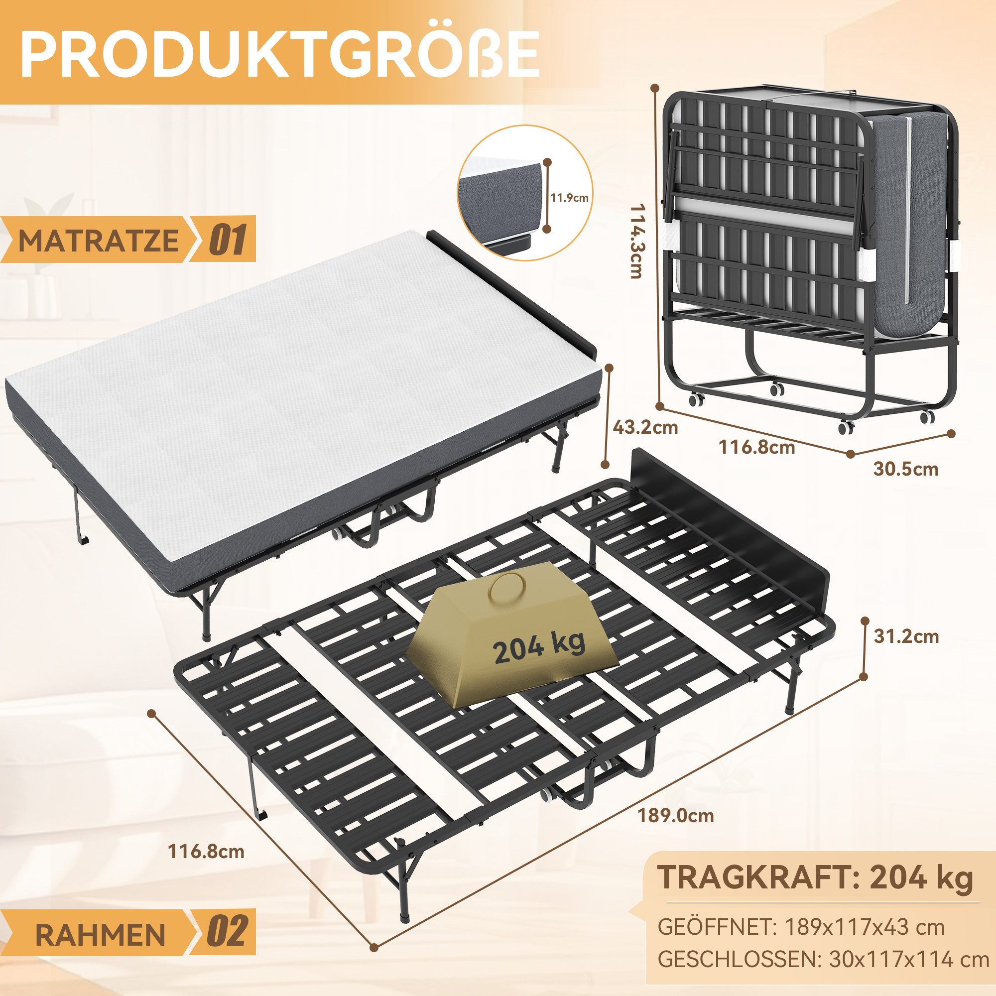 bizoemade Klappbett Klapp-Twin-Bett, 190x117cm, Memory-Foam 9,5 cm (1-St) s günstig online kaufen