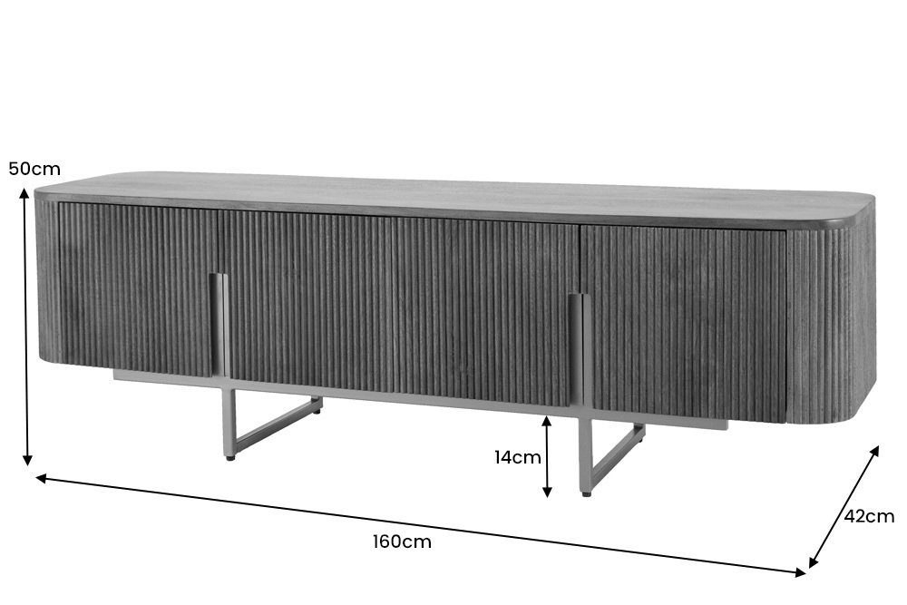 riess-ambiente TV-Bank GATSBY 160cm braun/mattgold - Mango-Massivholz, Metall, Stauraum (Einzelartikel, 1 St), Retro-Sideboard mit abgerundeten Ecken - ideal für Wohn- und Esszimmer