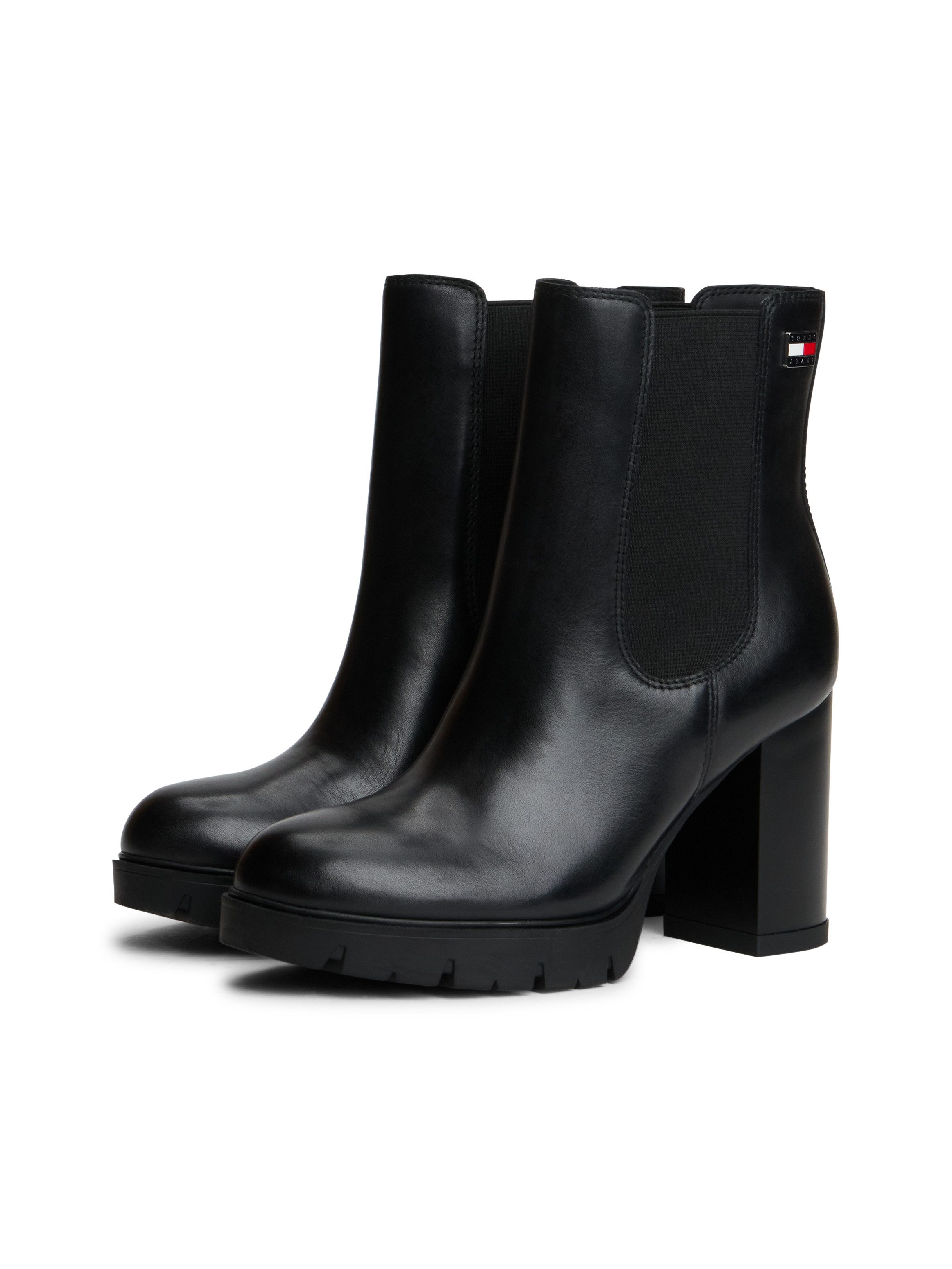 Tommy Jeans TJW CHELSEA HIGH HEEL BOOTS Chelseaboots Ankle Boots, Plateaustiefeletten mit Stretcheinsatz und Logoflagge