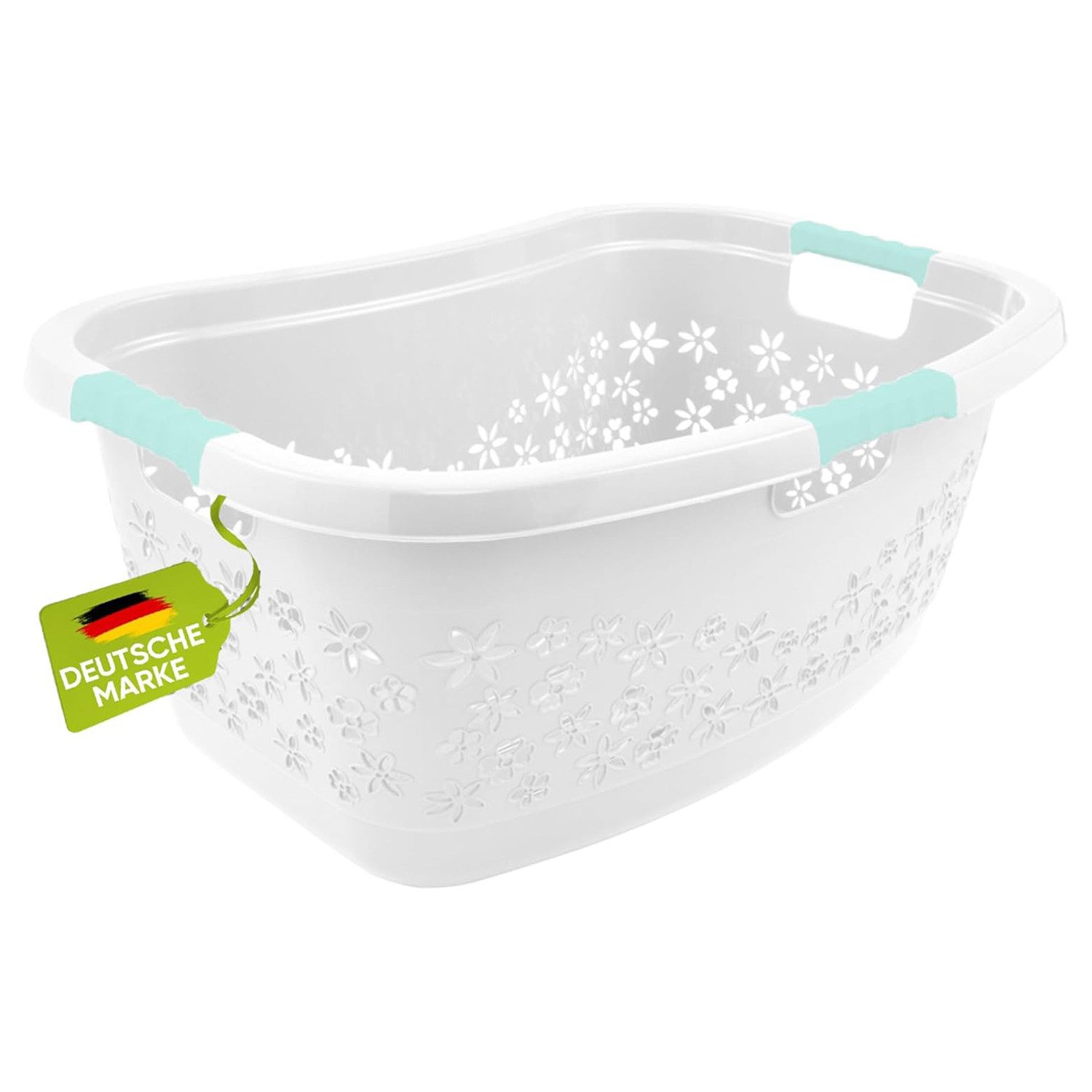 homesti Wäschekorb ergonomischer Wäschekorb weiß/aquamarin 50 L mit Soft-To günstig online kaufen