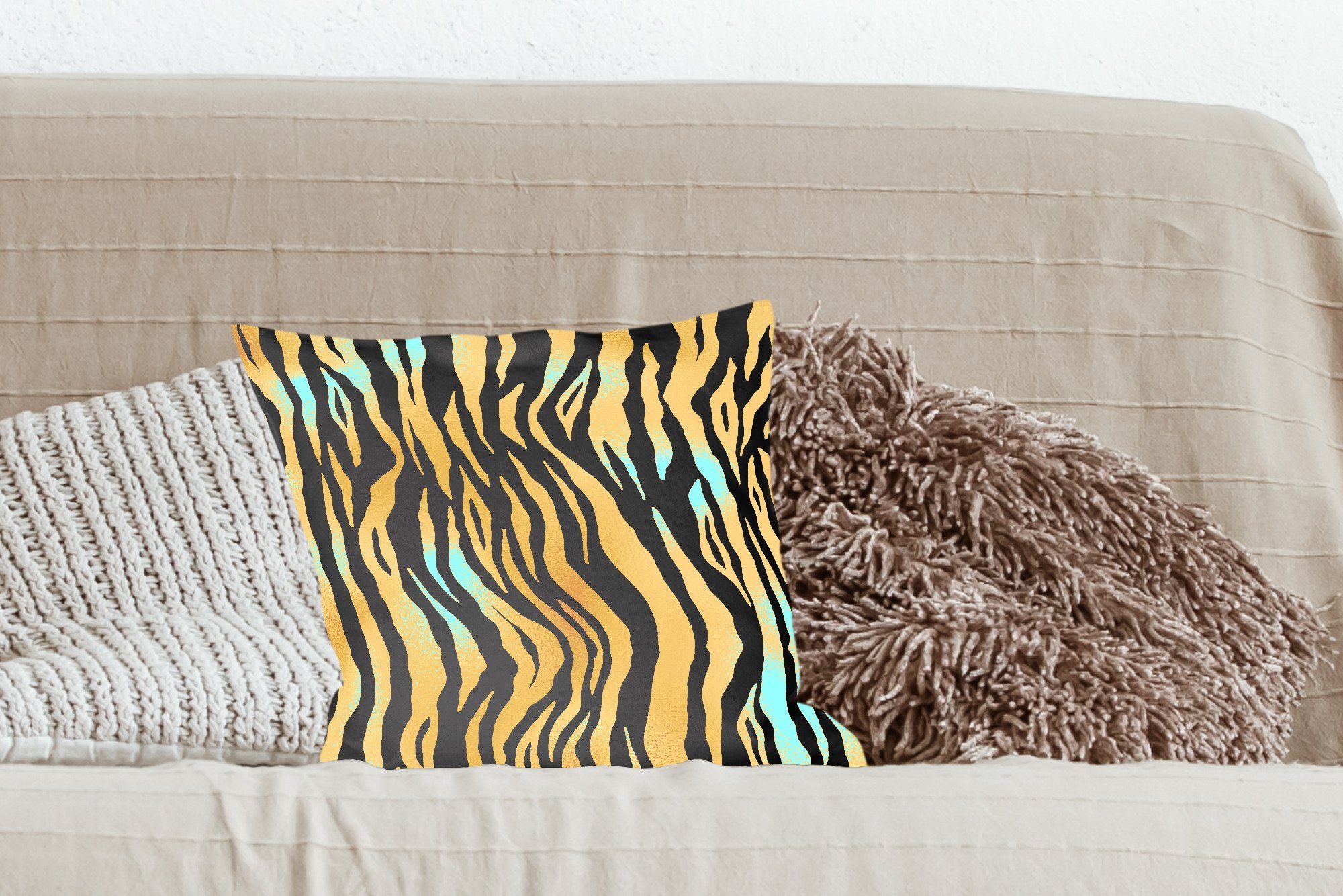 MuchoWow Dekokissen Muster - Zebra für Zierkissen Gold, mit Sofakissen Wohzimmer, - Füllung Schlafzimmer, Deko
