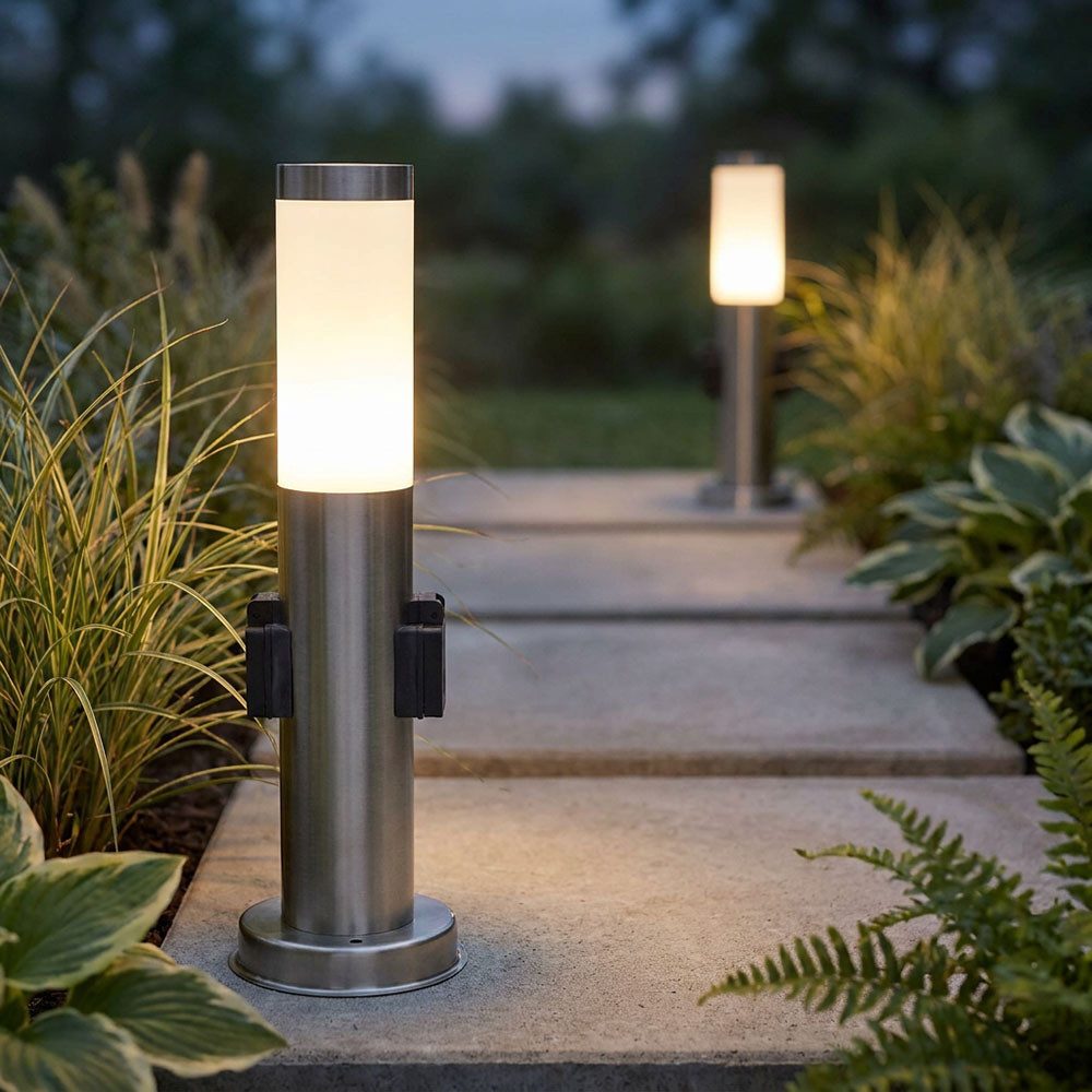 GLOBO LIGHTING Außen-Stehlampe, Leuchtmittel nicht inklusive, 2er Set Steh Leuchten Veranda Edelstahl Garten IP44 Beleuchtungen
