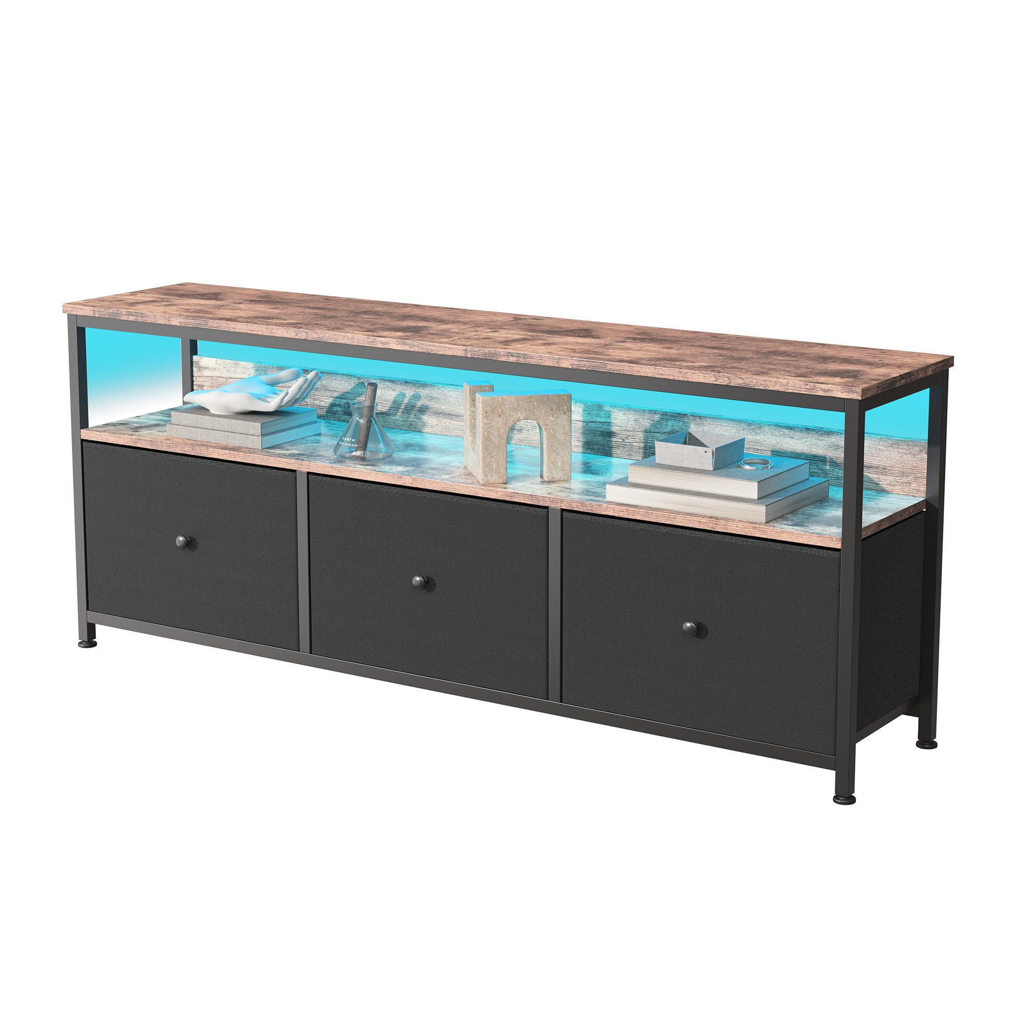 BELUPAI Lowboard TV Schrank mit LED und Schubladen (Set, 1 St., Fernsehschrank Kommode mit 3 Schubladen aus Stoff), für Fernseher Bis Zu 40 Zoll, für Wohnzimmer, 108 x 30 x 57cm