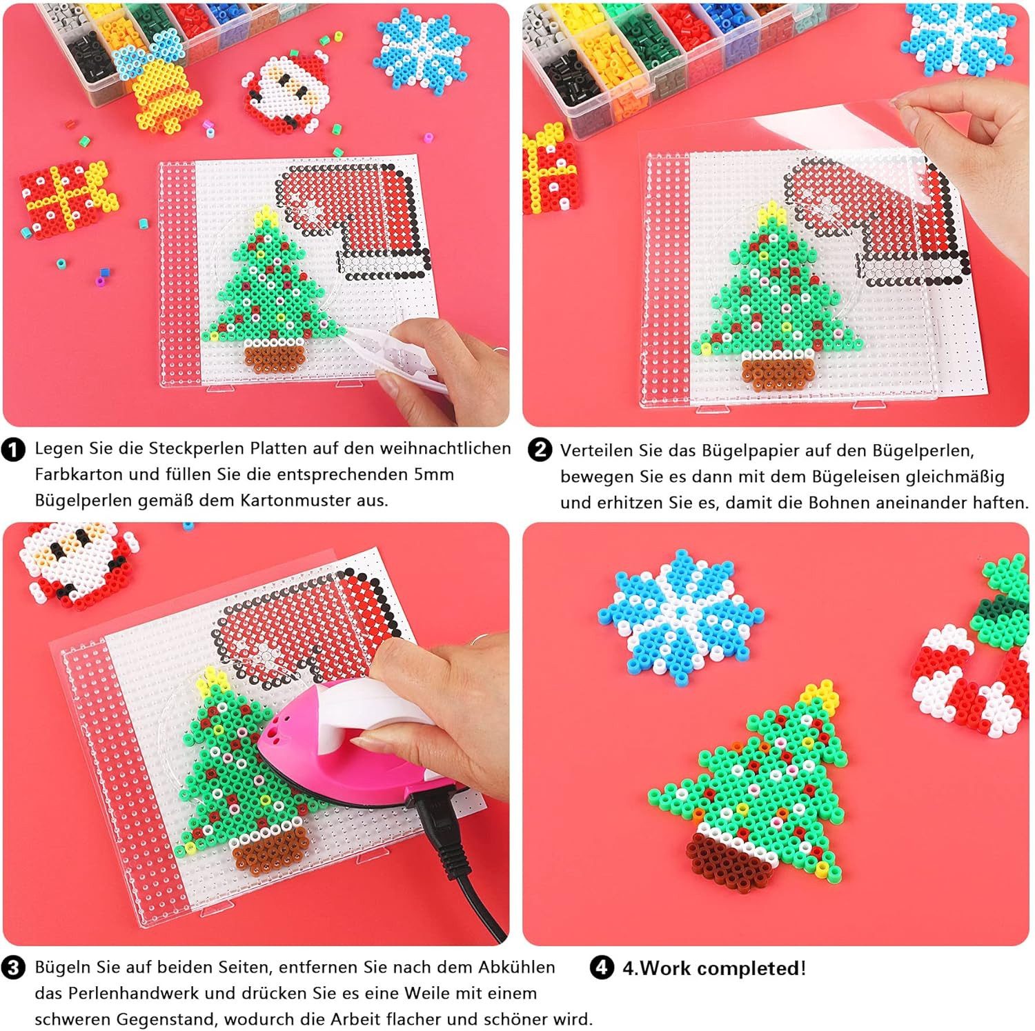 Refined Living Kreativset Weihnachten Bügelperlen Set 5100 Stück,5mm Schmelzperlen,DIY Bastelset, (Bügelperlen Set Kinder, Kreativset Weihnachten, Bastelset Weihnachten Kinder, Umfangreiches Set mit 5100 Bügelperlen in 24 Farben & 12 festlichen Motiven, Weihnachtsspielzeug DIYm,Kreativset Weihnachten), DIY Kreativ Geschenkbox für Kinder ab 5 Jahren, für Kinder & Familien