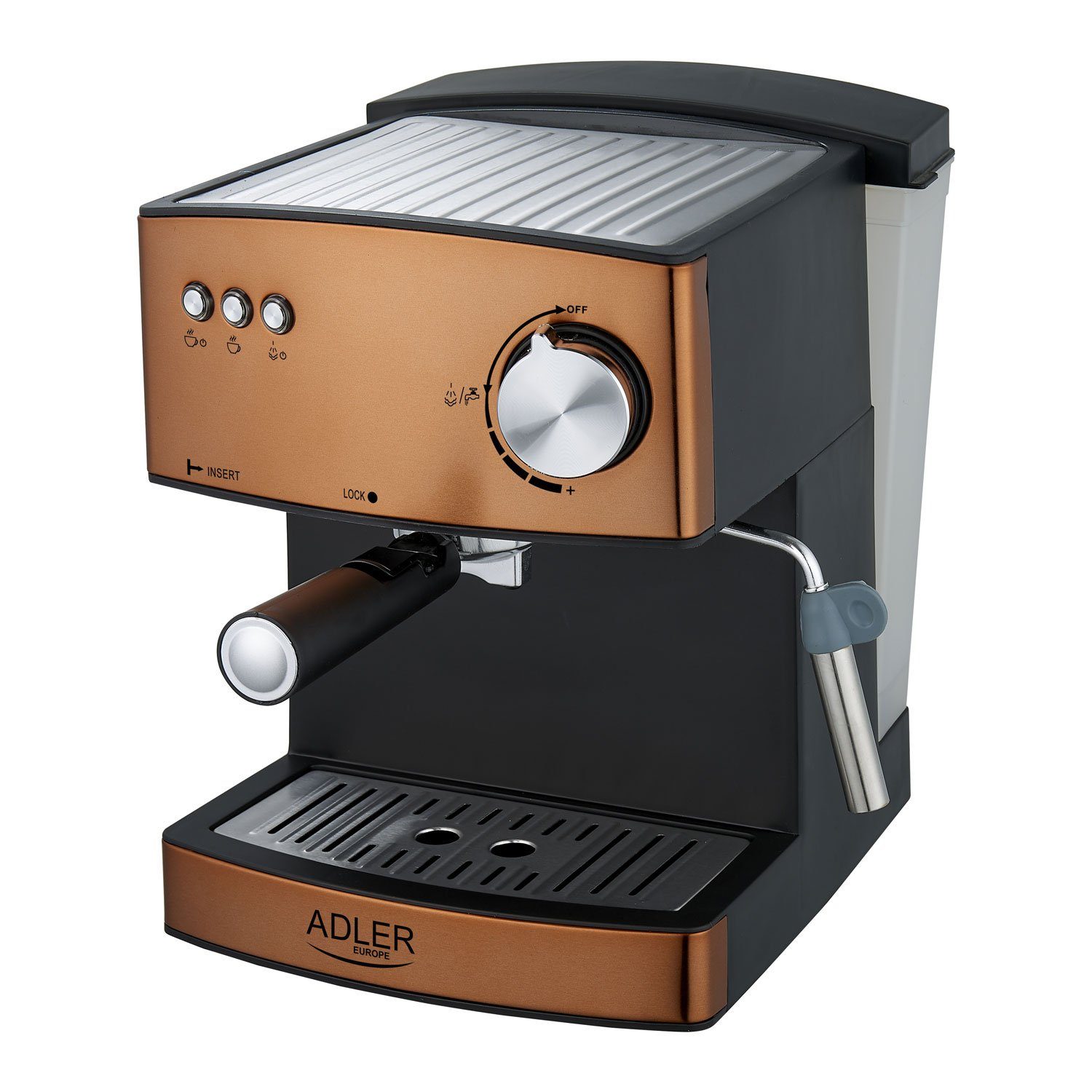 Adler Espressomaschine AD 4404cr Espressomaschine 15 bar mit Milchaufschäumer Farbe Kupfer