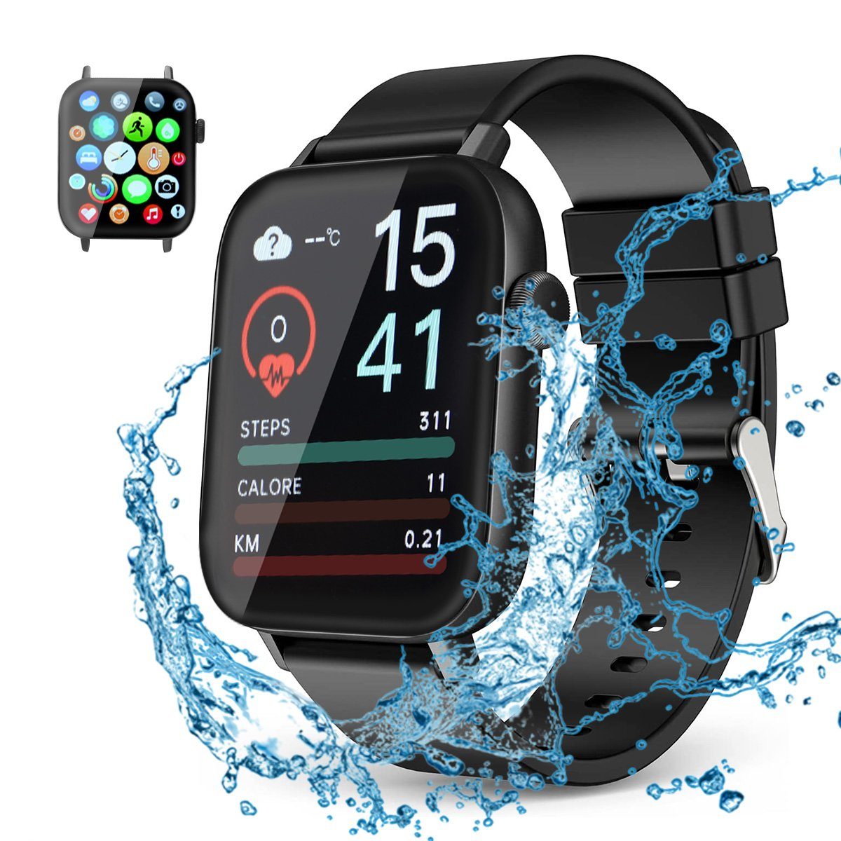 ombar Smartwatch Damen Herren,1,9 Zoll Touchscreen Fitnessuhr Smartwatch (Fitnessuhr mit Telefonfunktion/WhatsApp Notiz,Smartwatch Fitness Tracker Uhr IP67 Wasserdicht,1.70
