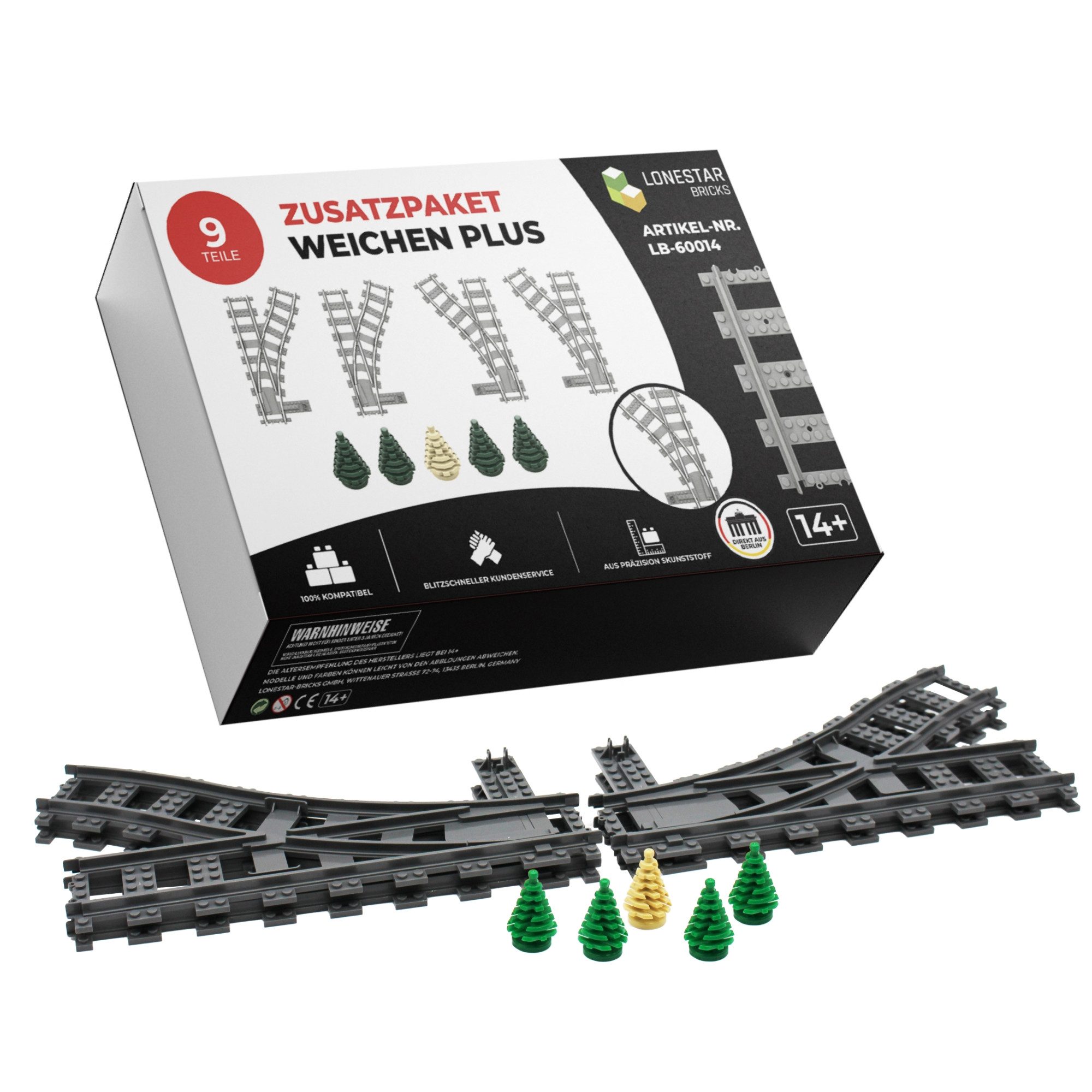 Lonestar-Bricks LB-60014 - Weichen Plus I 4 Weichen 5 Bäume I Grau Spielbausteine