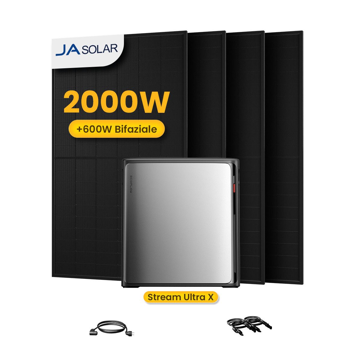 Ecoflow Balkonkraftwerk 2000W ECOFLOW STREAM Ultra X 3,84kWh All in One Speicher, (4 x JA Solar 500Wp Full Black Paneele im Lieferumfang enthalten), 4 MPPT Solareingang mit integriertem Mikro-Wechselrichter