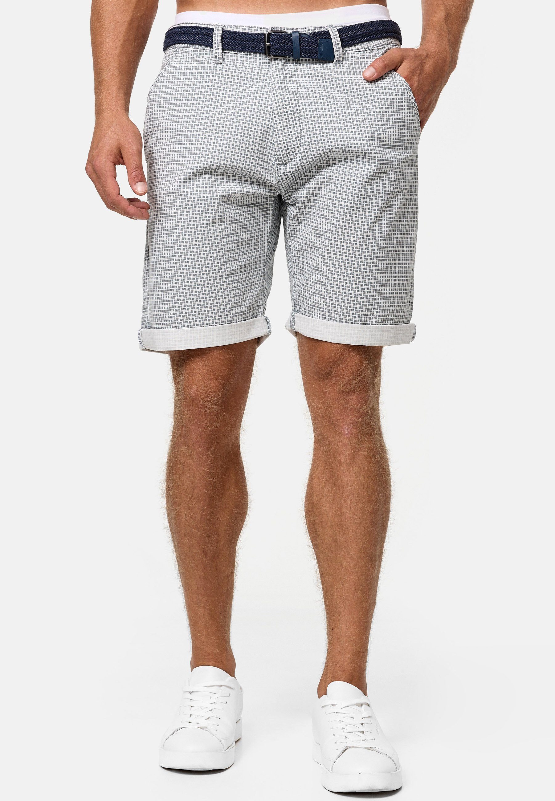 INDICODE Chinoshorts Herren Bourchier Chino Shorts Herrenshorts Chino Shorts mit modernem Karomuster und einem Gürtel