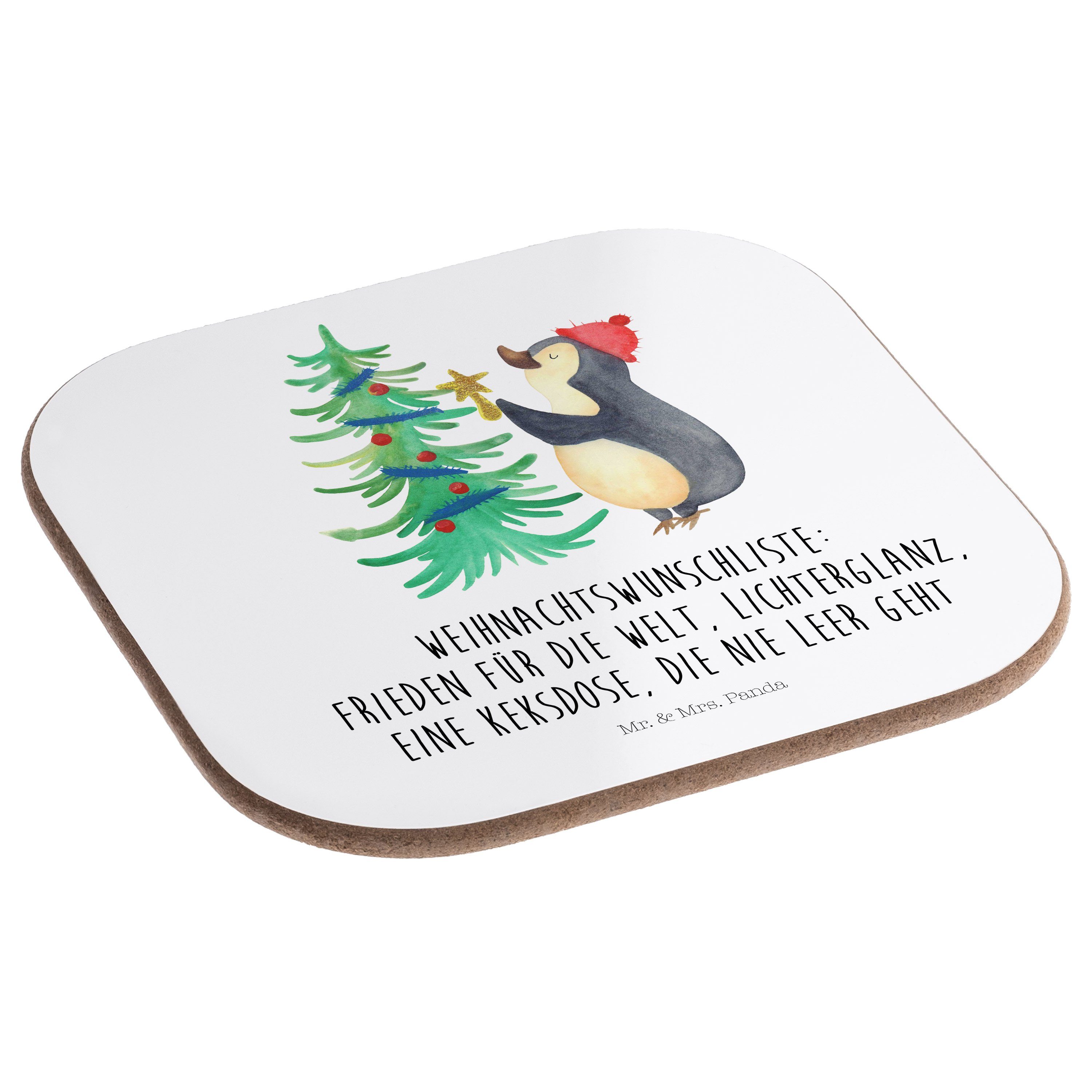 Geschenk, Weihnachten, - Mrs. & Weihnachtsdeko, Getränkeuntersetzer 1-tlg. Panda Weihnachtsbaum Mr. Pinguin Weiß -