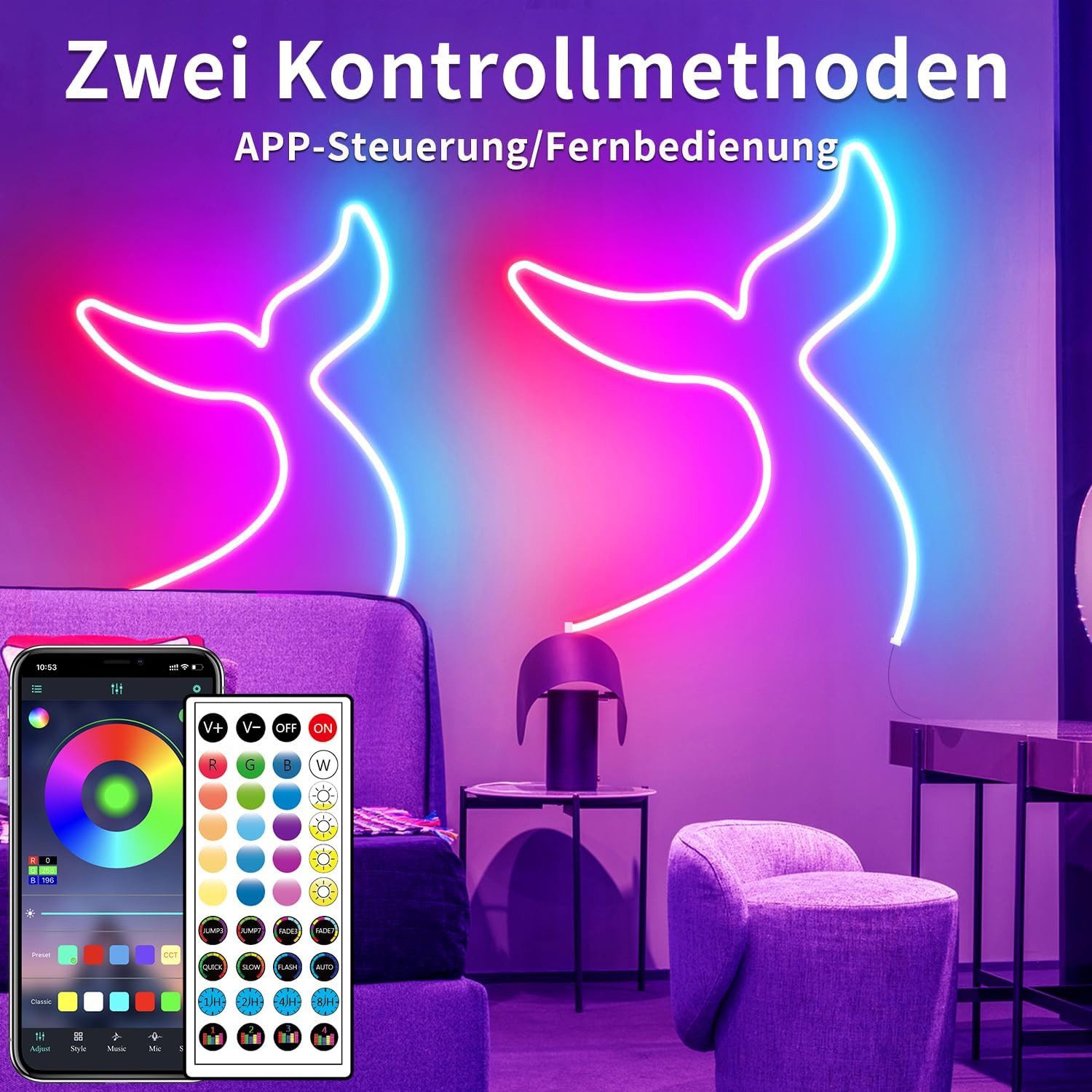 TUWENA LED Stripe 10m Neon, mit Fernbedienung, Wasserdichte Flexible, RGB Seil Lampe, Anwendbar auf Schlafzimmer, Raum und Außendekoration