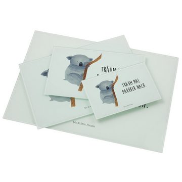 Mr. & Mrs. Panda Servierbrett Koalabär - Weiß - Geschenk, Tiermotive, Traum, Glasschneidebrett, lus, Premium Glas, (1-St), Gravierte Motive