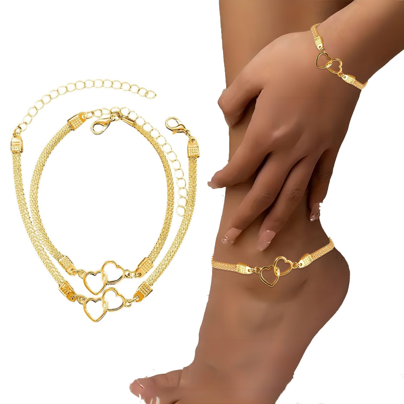 Schmuckset Herz Charme Fußkettchen & Armband Schmuck Set 2 Stück