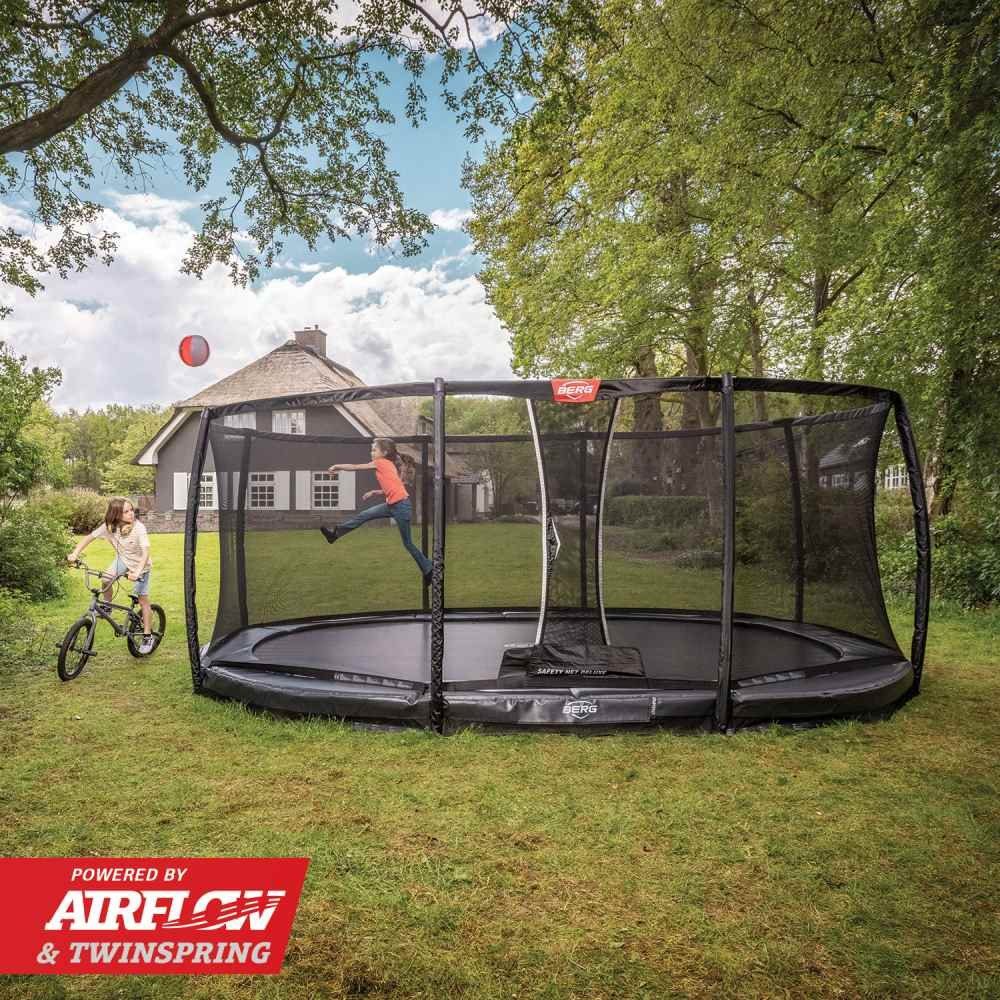 Berg Bodentrampolin BERG Trampolin Oval 520 cm Grand Elite InGround Grey / grau + Safety