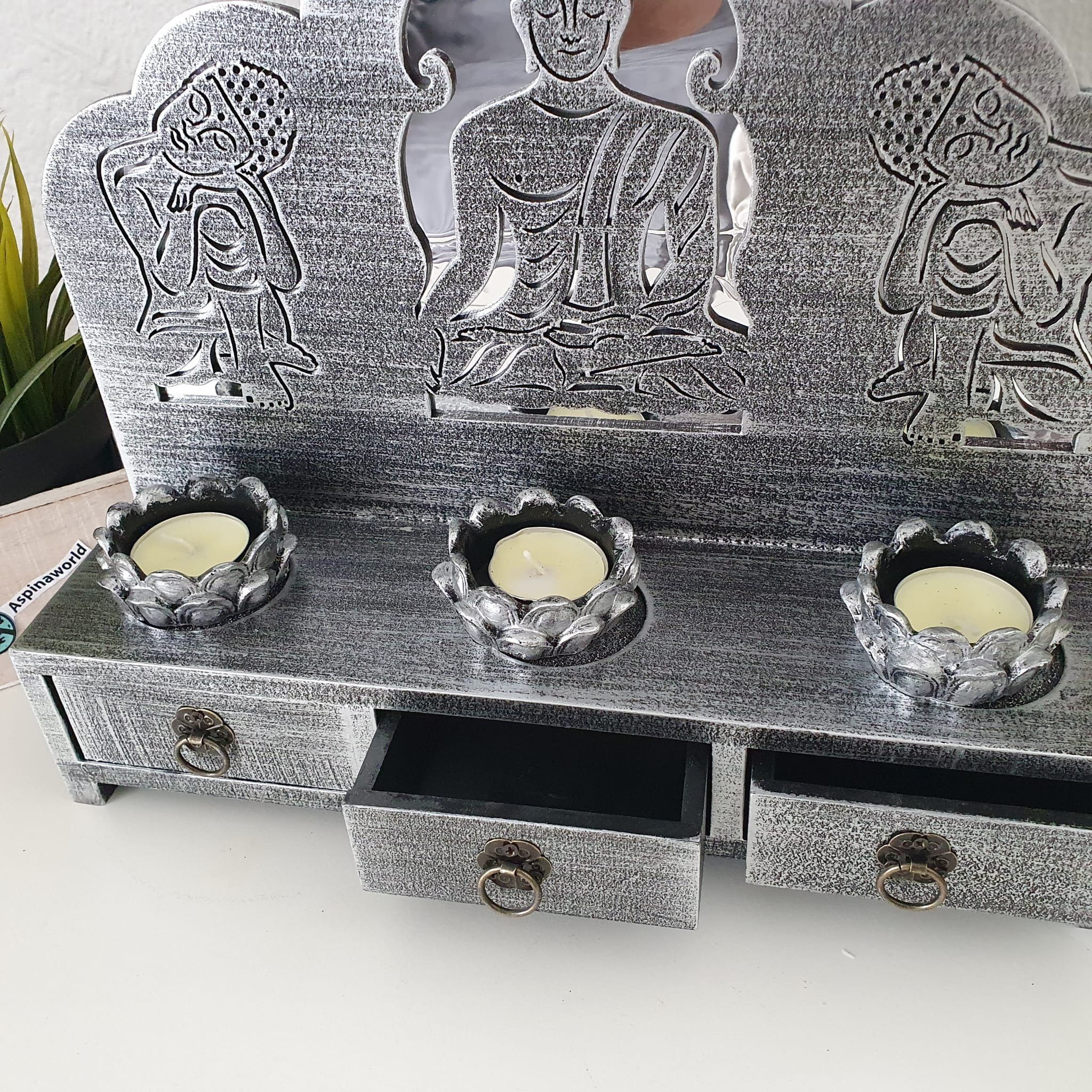 Aspinaworld Teelichthalter Buddha Schränkchen und Teelichthalter cm 27 im einem