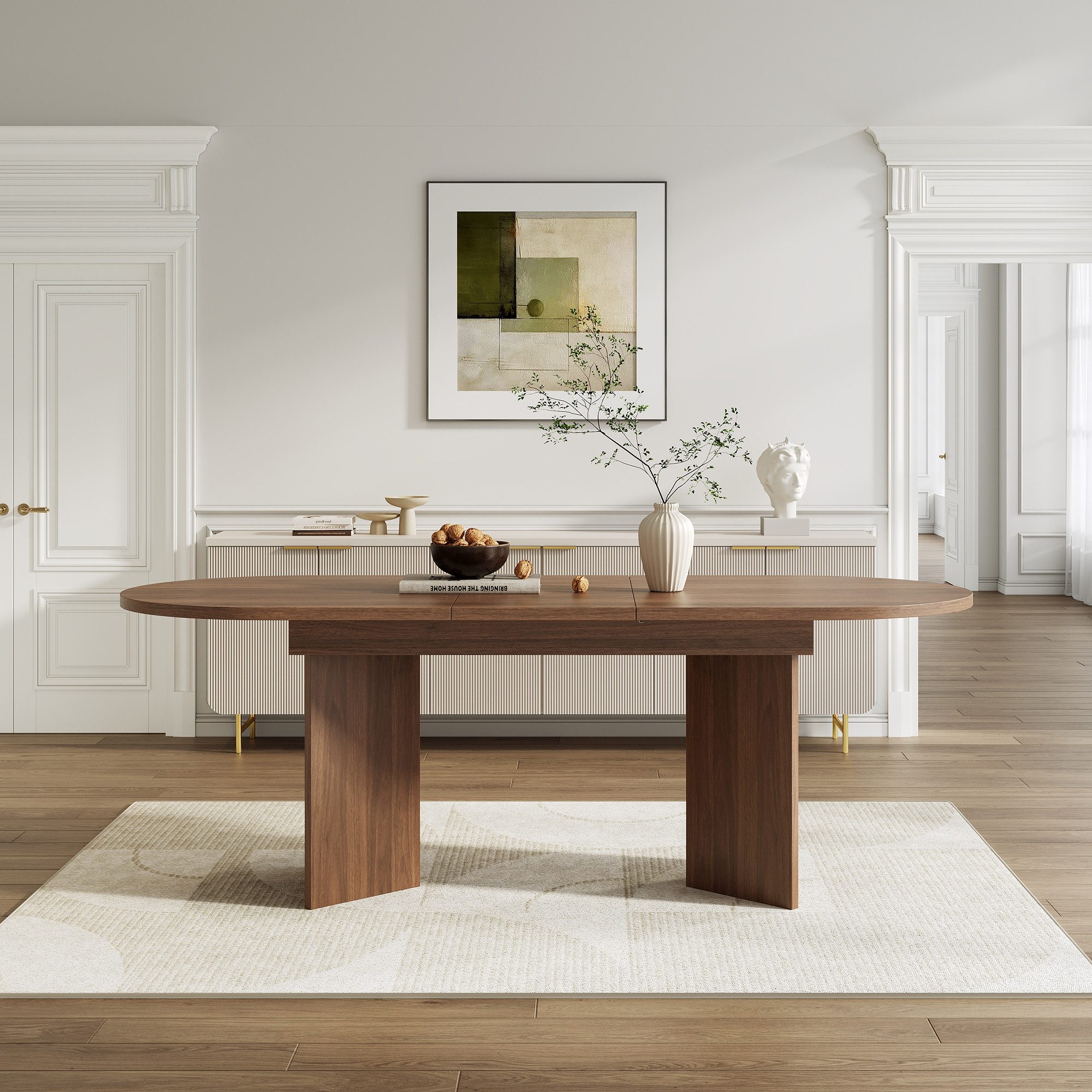 Flieks Esstisch (Länge 120-160/T80/H75 cm, 1-St., 1 Tisch), ausziehbarer Küchentisch ovaler Tisch Holzoptik, Nussbaumfarbe