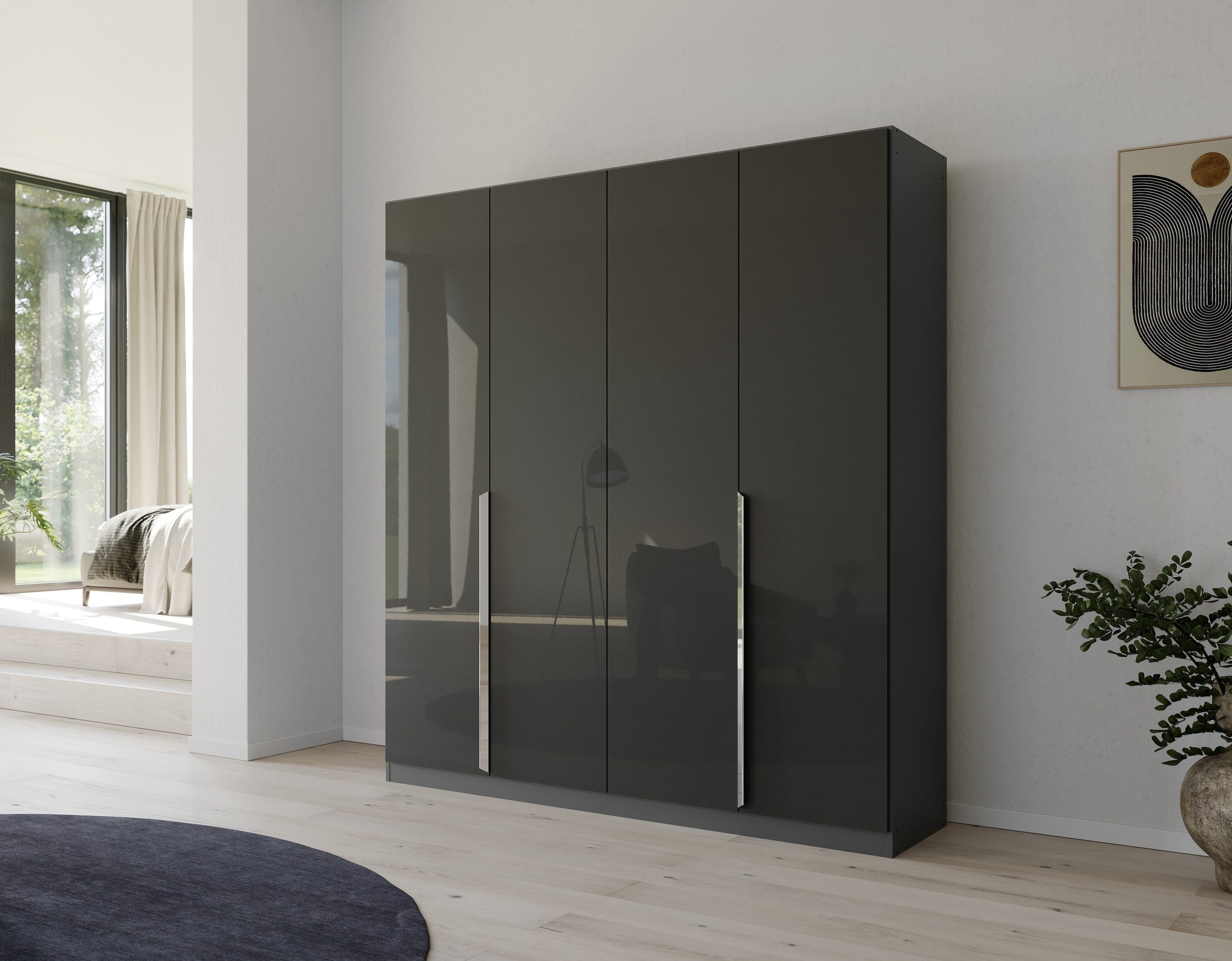 rauch Drehtürenschrank Glamour by Effektgrau | Graumetallic Spin Graumetallic/Hochglanz Quadra