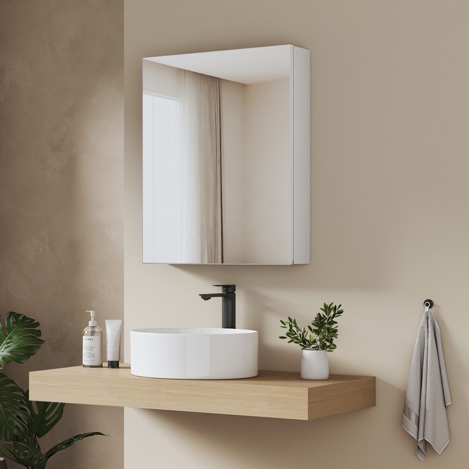 EMKE Spiegelschrank 50x65 cm 1-tütig Spiegelschränke Badezimmer Spiegelschrank mit Spiegel mit Stauraum Haken verstellbaren Regalen Badspiegelschrank