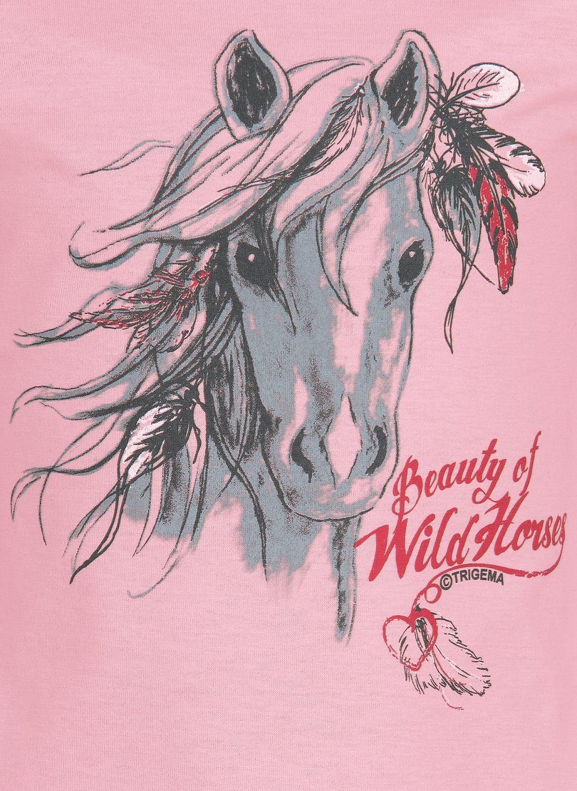 Pferde-Motiv T-Shirt Trigema niedlichem TRIGEMA T-Shirt rosé mit