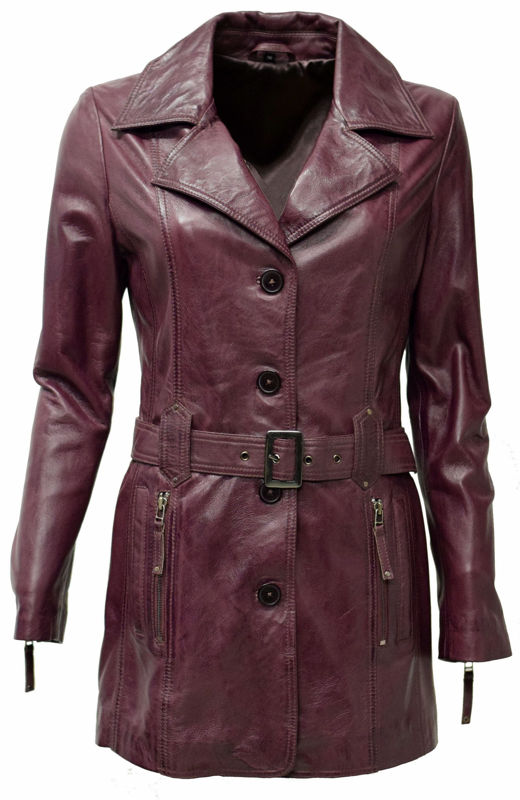 Zimmert Leather Ledermantel Kaja weiches Lammnappa Washed Bordo Rot, Cognac, Schwarz, Reverskragen