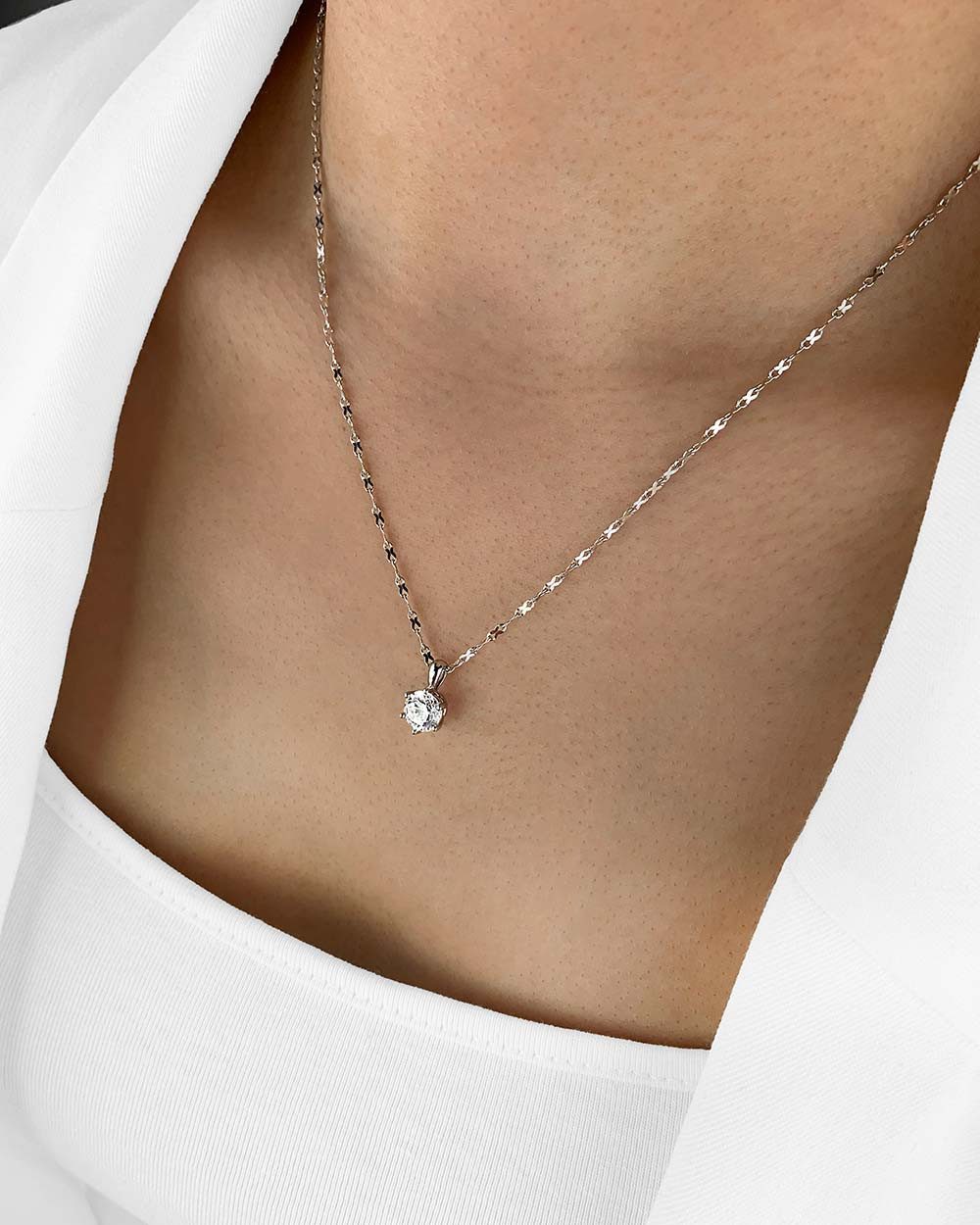 DANIEL CLIFFORD Kette mit Anhänger 'Elenia' Damen Halskette Silber 925 Solitär Anhänger weiß, Silberkette mit Kristallanhänger weiß Solitaire Design – Bild 3 von 5