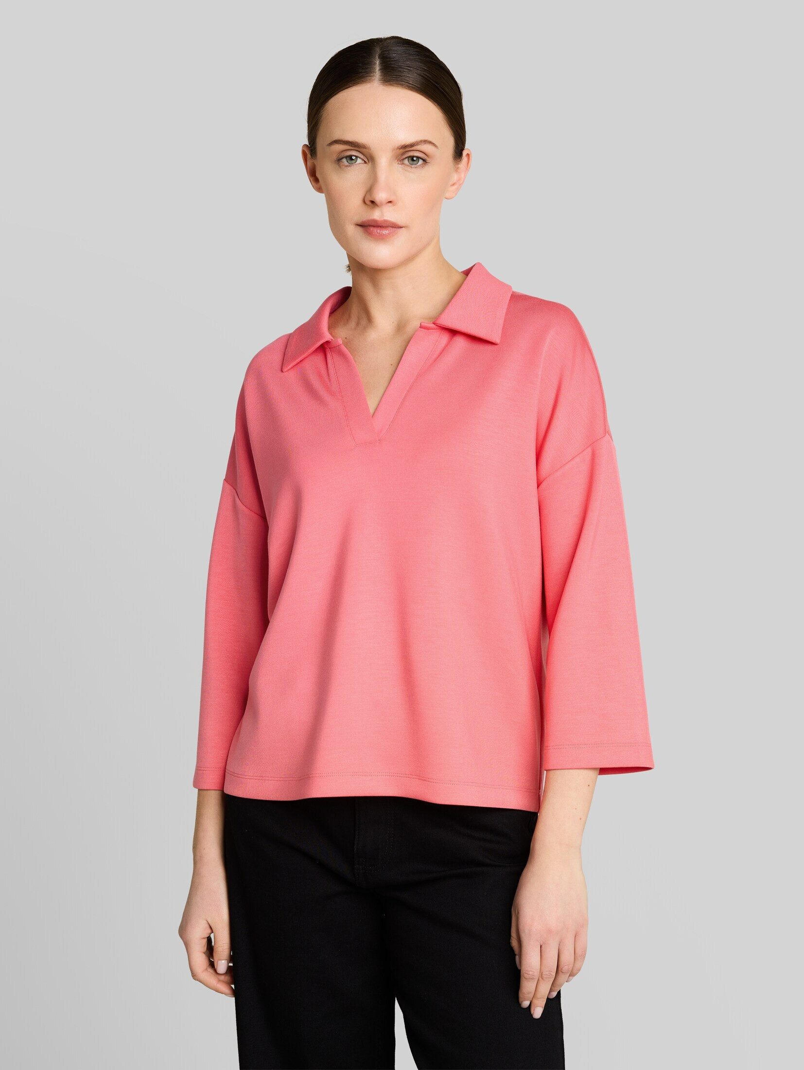 TOM TAILOR 3/4-Arm-Shirt T-Shirt Loose Fit Scuba Langarmshirt mit Polokragen