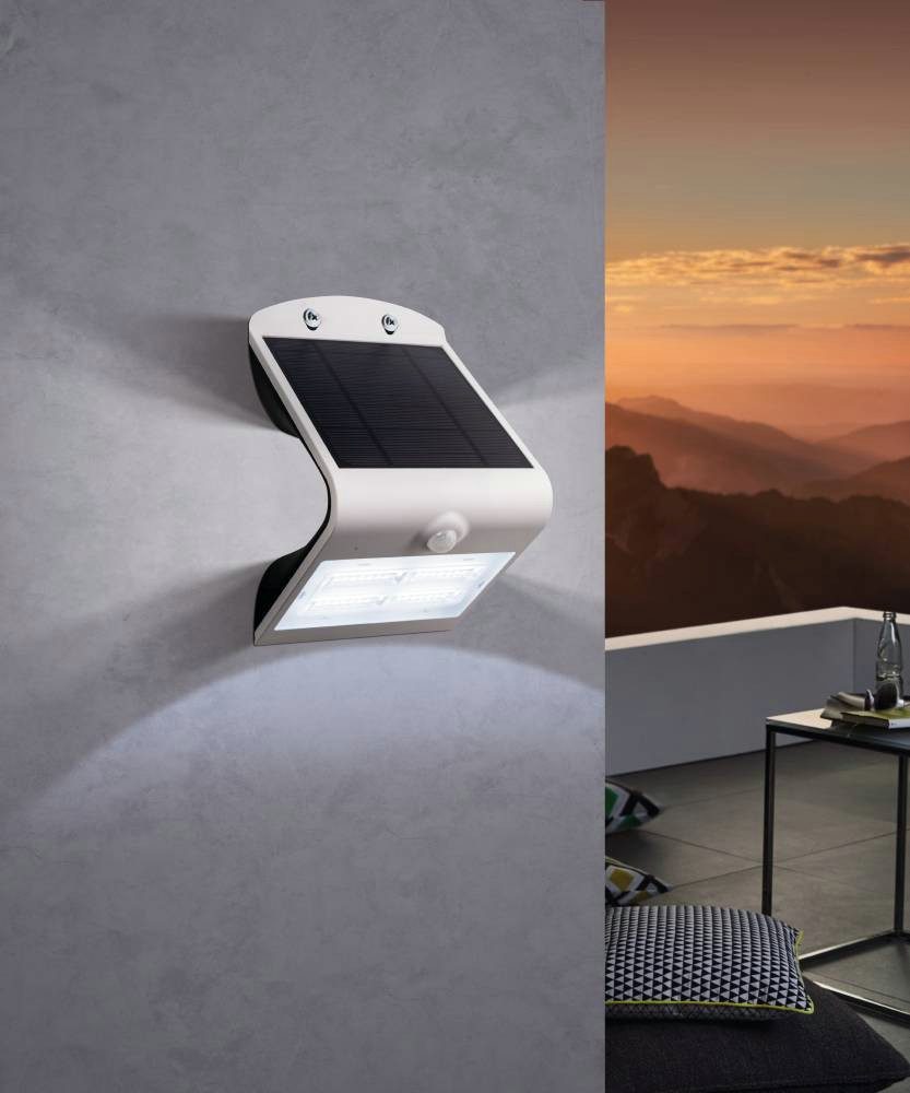 EGLO Wandleuchte LAMOZZO, Bewegungsmelder, LED fest integriert, warmweiß - kaltweiß, Außenlampe, Bewegungsmelder, Solar, Tag & Nacht Sensor, Akku, IP54