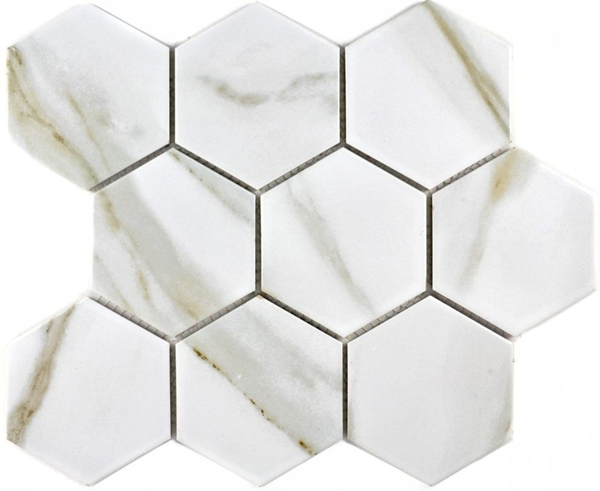 Mosani Mosaikfliesen Hexagonale Sechseck Mosaik Fliese Keramik weiß grau Calacatta Wand