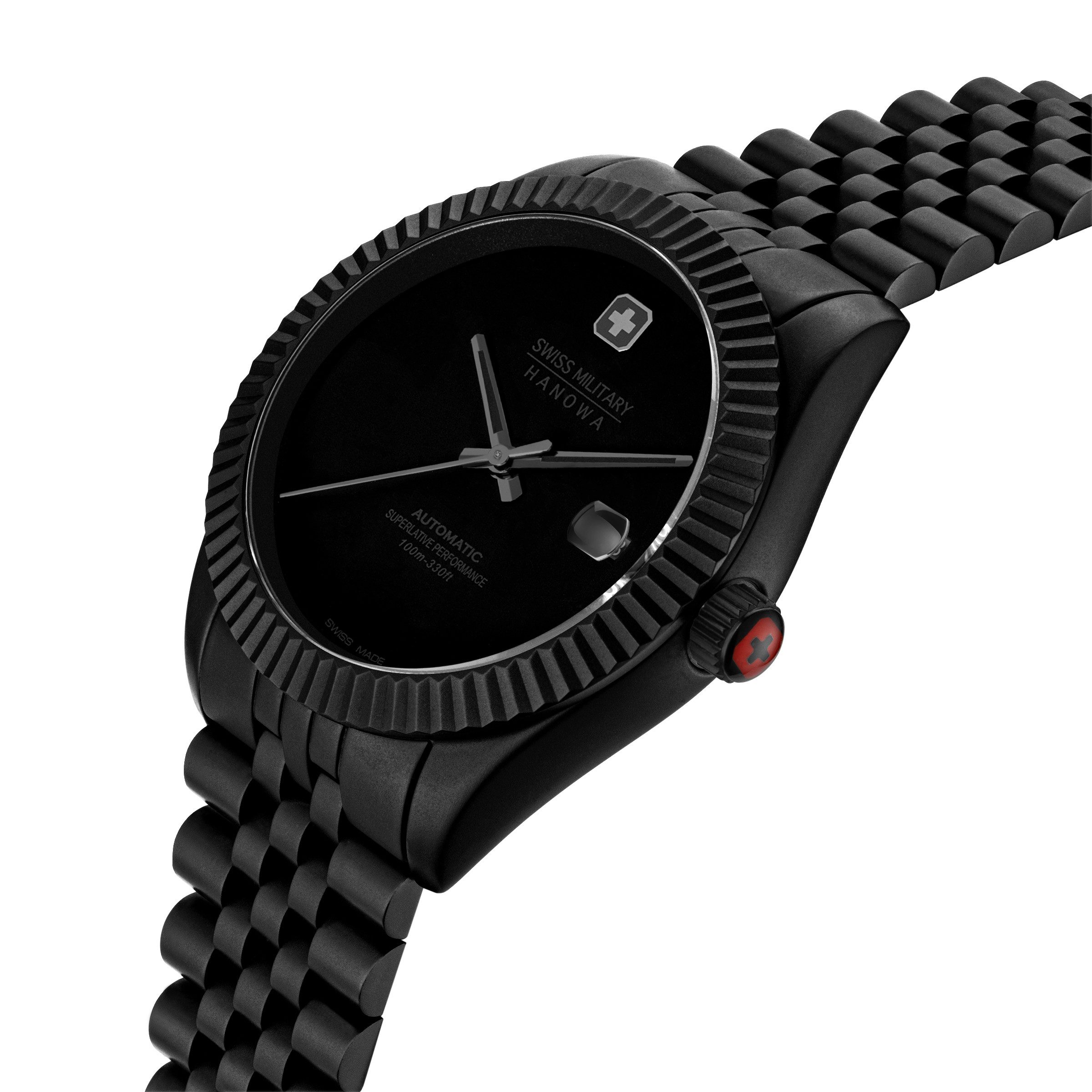 Swiss Military Hanowa Automatikuhr Dark Night SMWGL0005530, Armbanduhr, Herrenuhr, Swiss Made, Mechanische Uhr, Edelstahlarmband