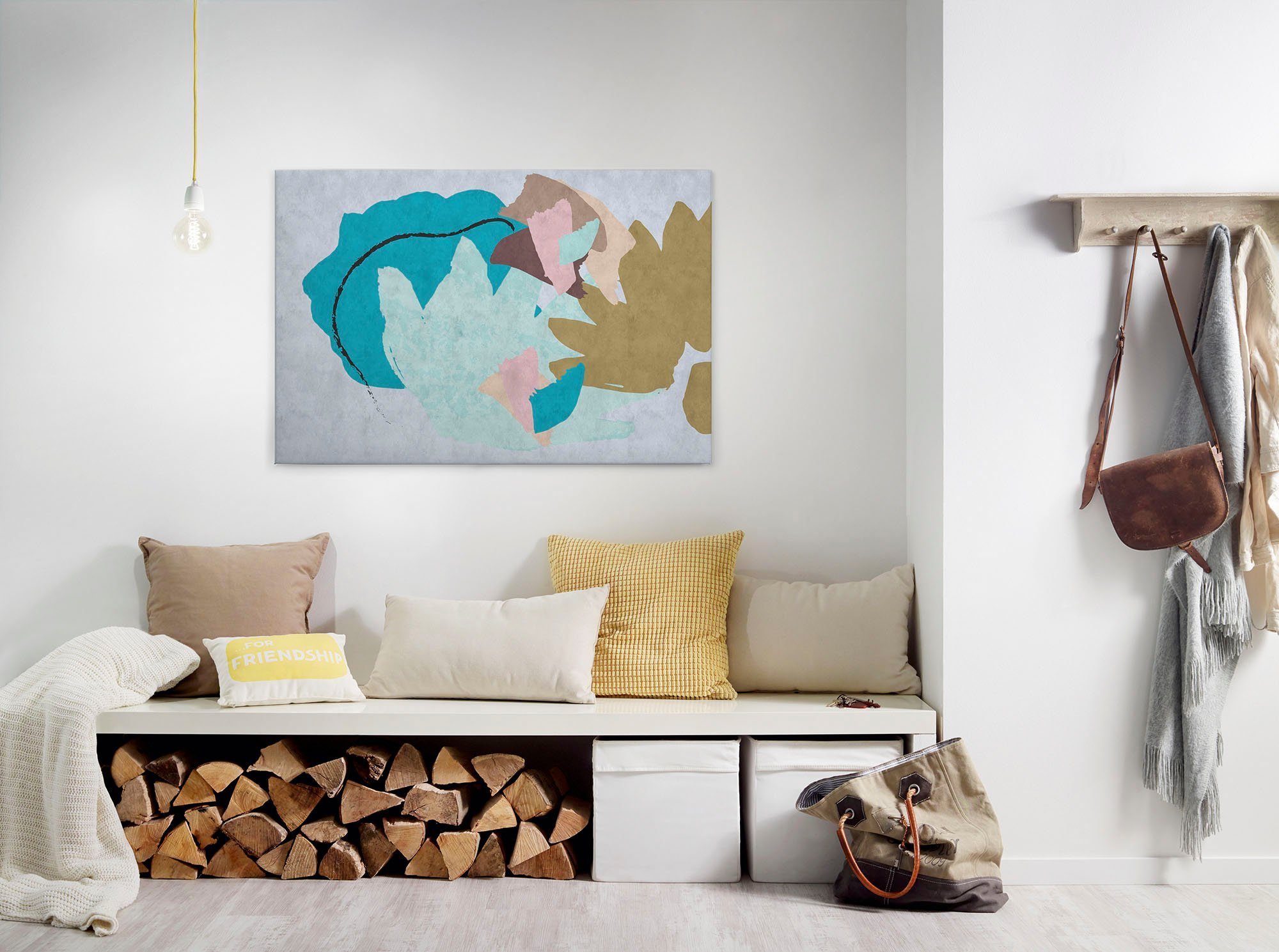 A.S. Création Leinwandbild floral collage, Abstrakt, Kinder, Kunst (1 St), Keilrahmen Bild Floral Abstrakt Leinwand-Bild Wohnzimmer modern Kinder